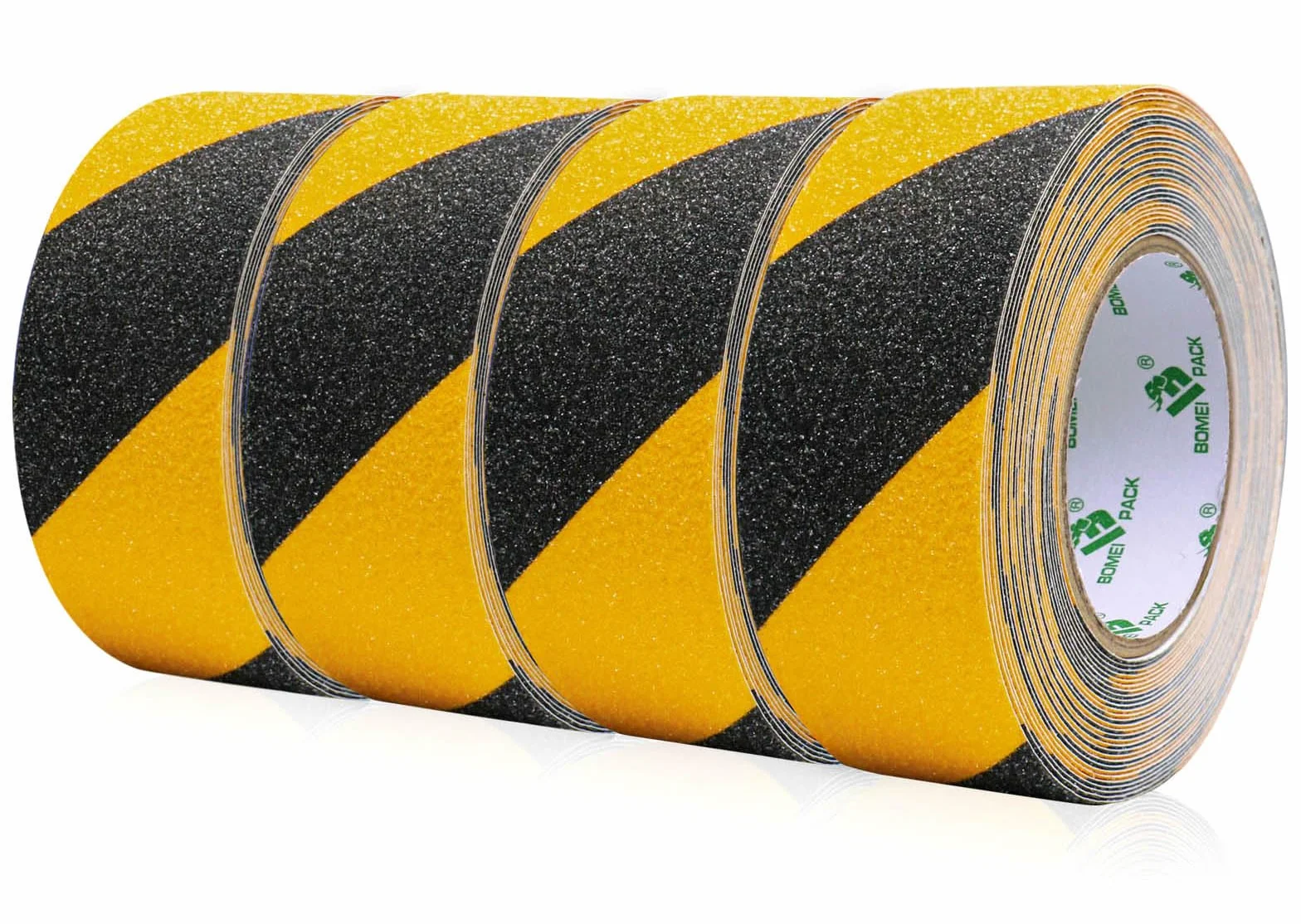 BOMEI PACK 4 Rollos Cinta adhesiva antideslizante de 5 cm x 10 m, negro amarillo cinta antideslizante, fuerte adhesivo de seguridad para interior y exterior