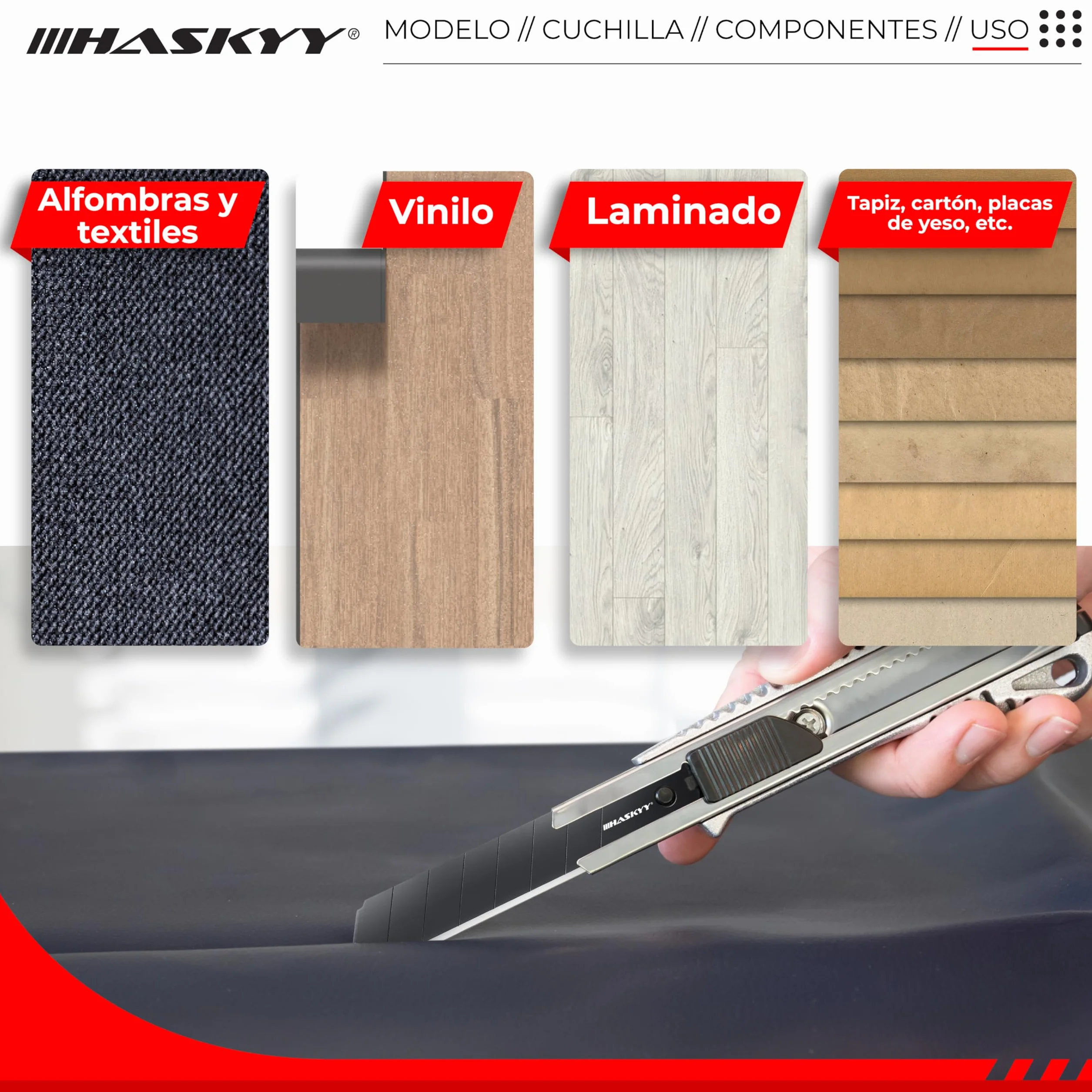 HASKYY Pack 2 Cúteres Profesionales 18mm + 5 Hojas SK5 Premium - Navajas de Seguridad con Auto-Lock