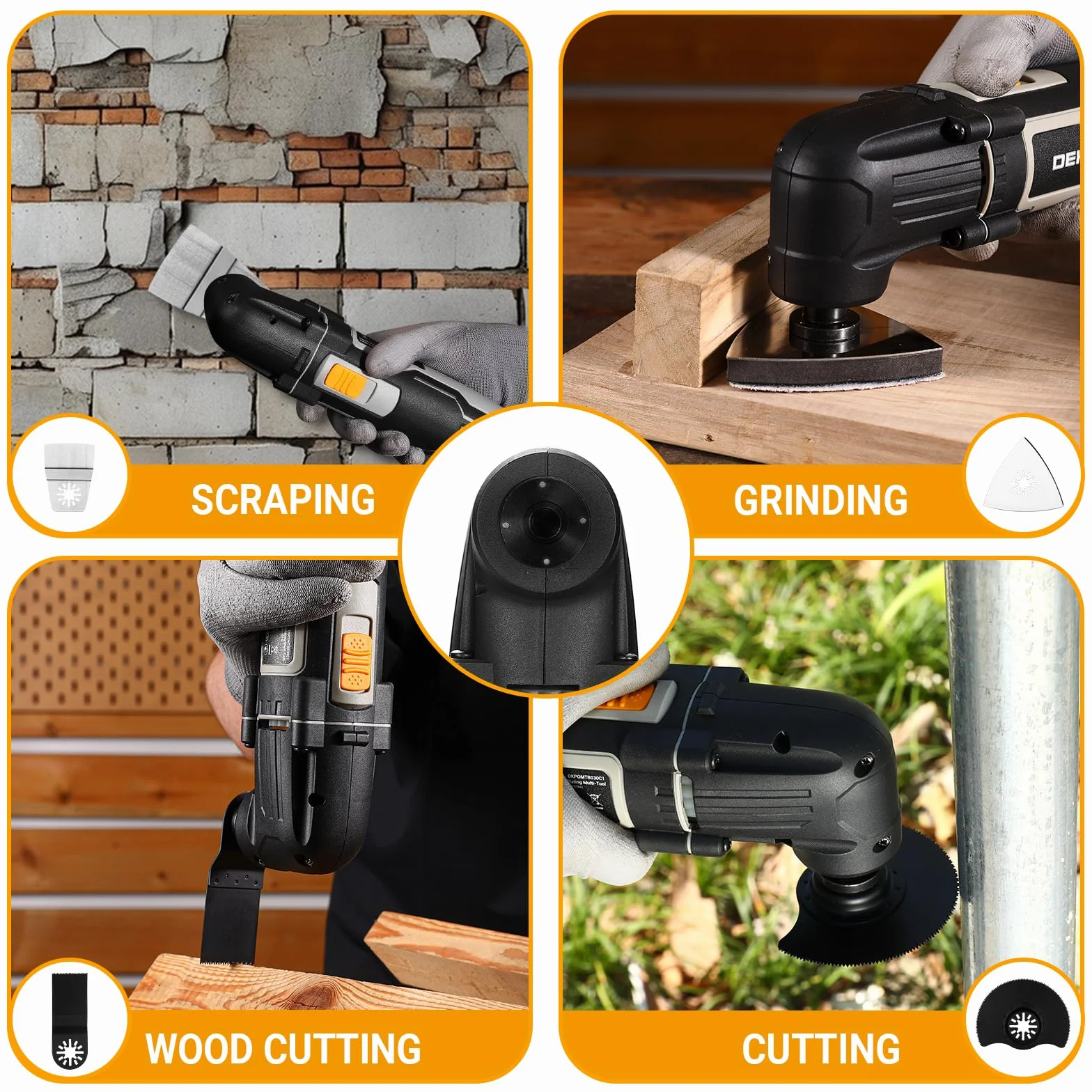 DEKOPRO Multitool Oscilante de 300W, 3000-22 000 rpm, Multitool Eléctrico con Cable, Control de 6 Velocidades, Incluye 10 Hojas de Lija, Apto para Madera y Metal