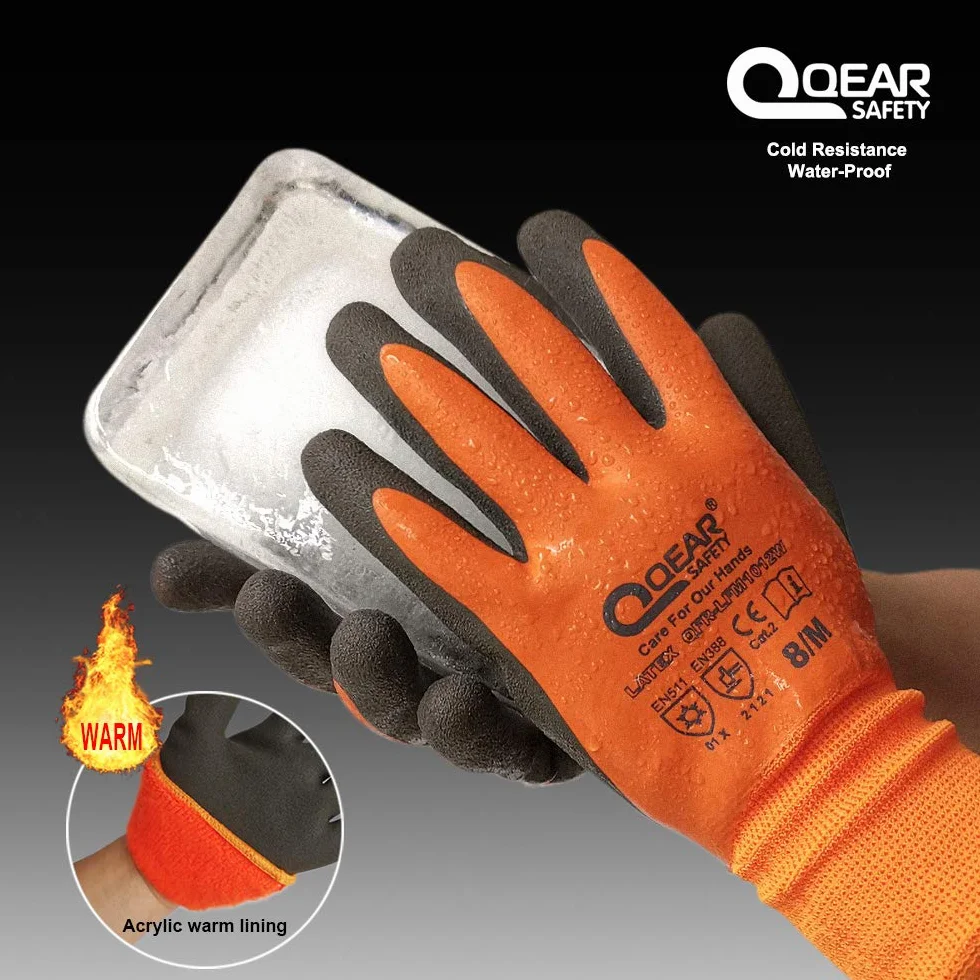 1 par de guantes de trabajo térmicos, guantes resistentes al frío y a prueba de agua, látex totalmente recubierto y palma arenosa (XXL)