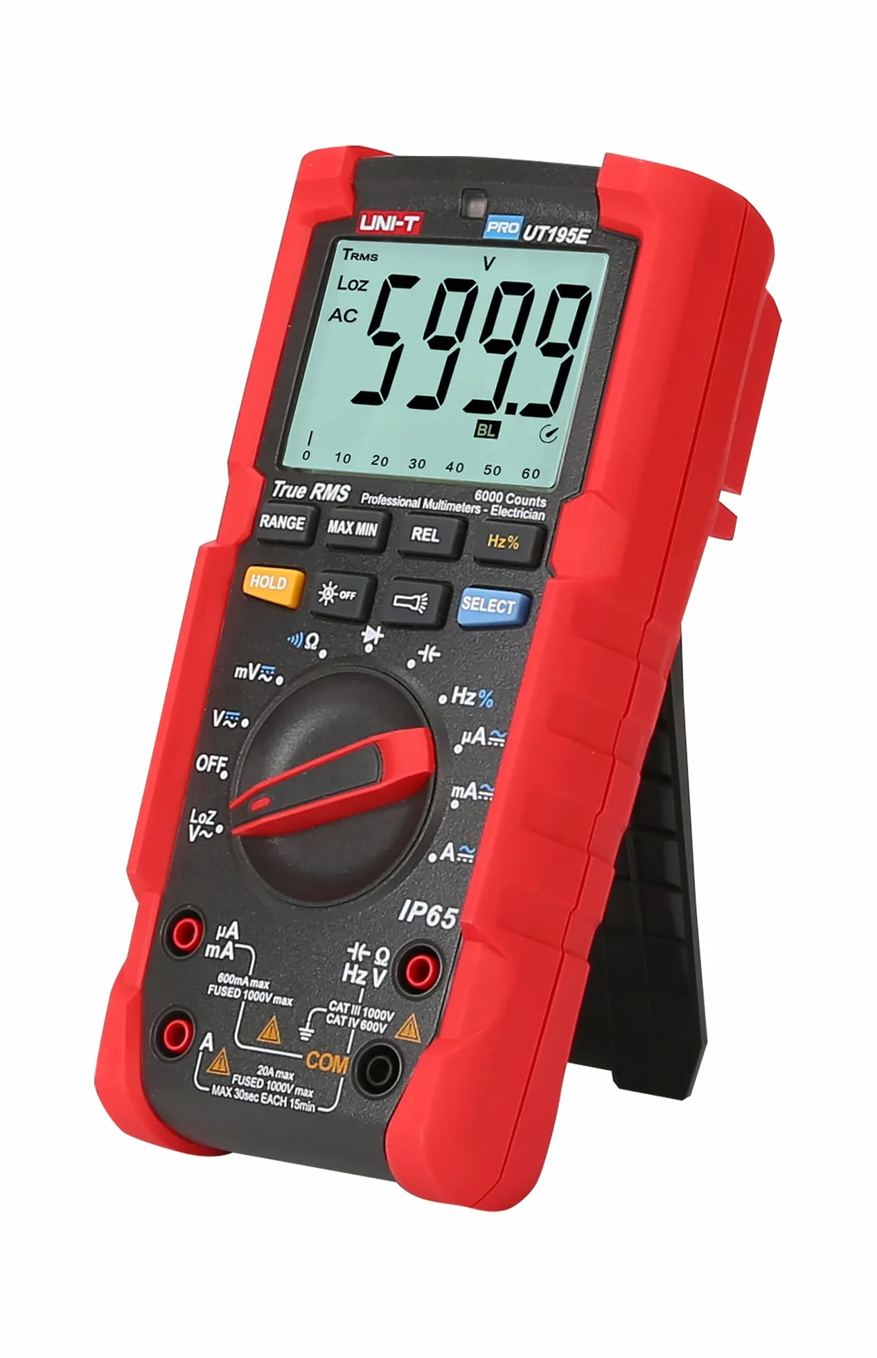 UNI-T PRO UT195E / MIE0295 / True RMS, pantalla LCD, linterna, color negro y rojo