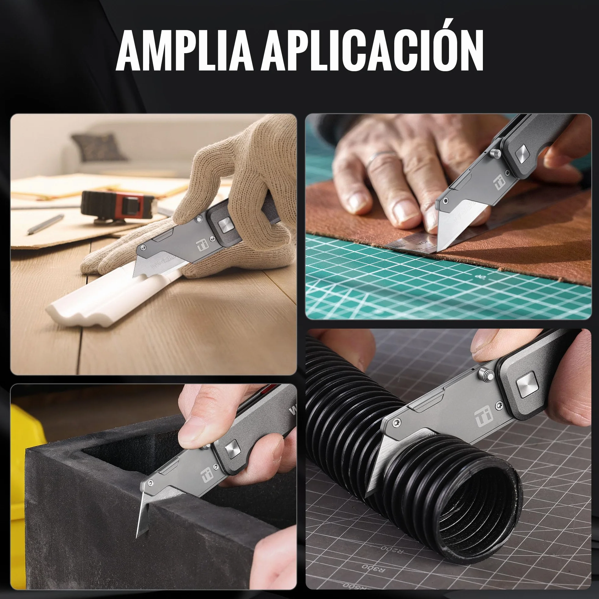 WORKPRO Cúter Plegable de Titanio CNC, Navaja Utilitaria Profesional con Mango de Aluminio Ligero, Incluye 10 Cuchillas Adicionales