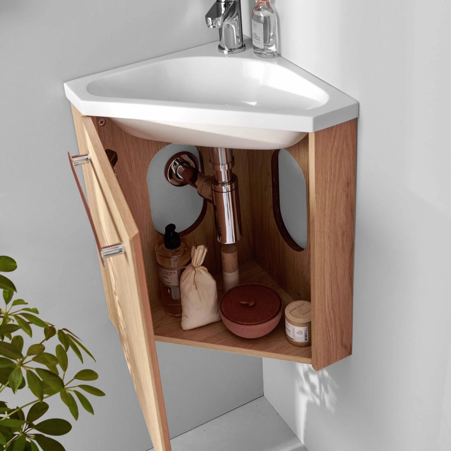 Mob-In Skino - Lavamanos de esquina con lavabo de resina, 35 x 53 x 35 cm