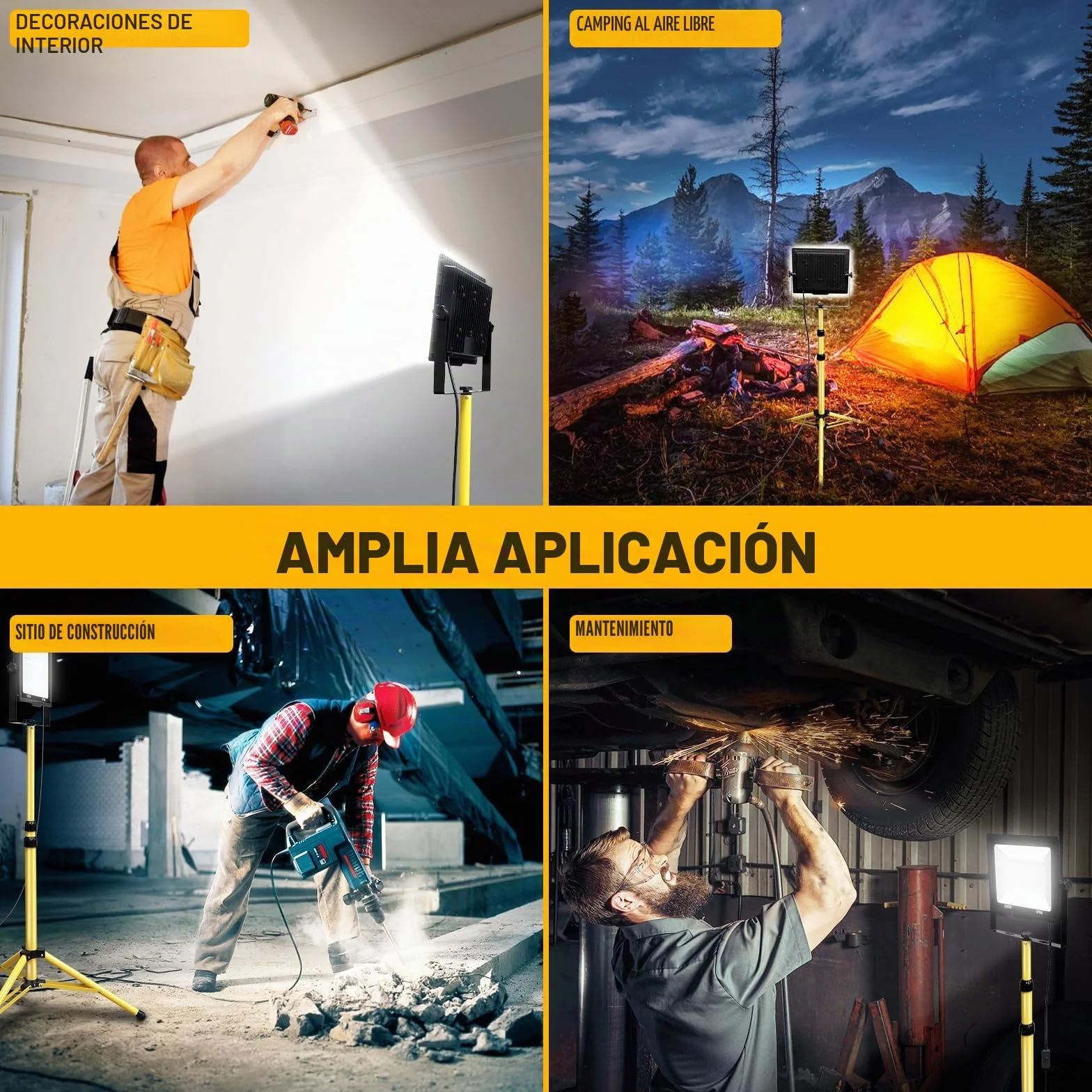 RIGIDON 100W 10000lm foco led trípode telescópico, luz de trabajo portátil | cable de 5 metros, altura ajustable de 102 a 193 cm, proyector led, para taller mecanico obra de construcción garaje jardín