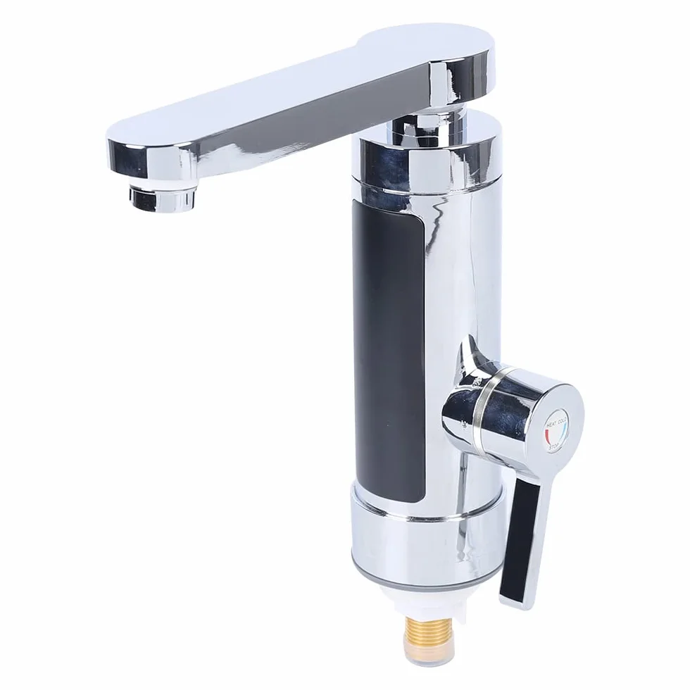 Grifo con calentador de agua instantáneo, 3000 W IPX4 Calentador eléctrico Grifo con indicador de temperatura LED legible, 360° giratorio Grifo calentador instantáneo para cocina, baño (plateado)