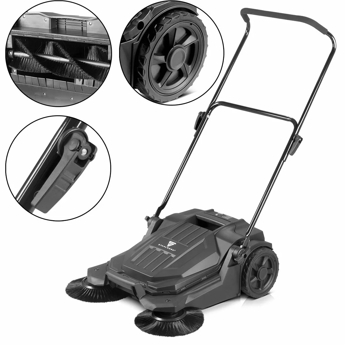 STAHLWERK Barredora SL-20 ST con 650 mm de ancho y 20 l de capacidad de barrido manual | Barredora manual con 2 cepillos