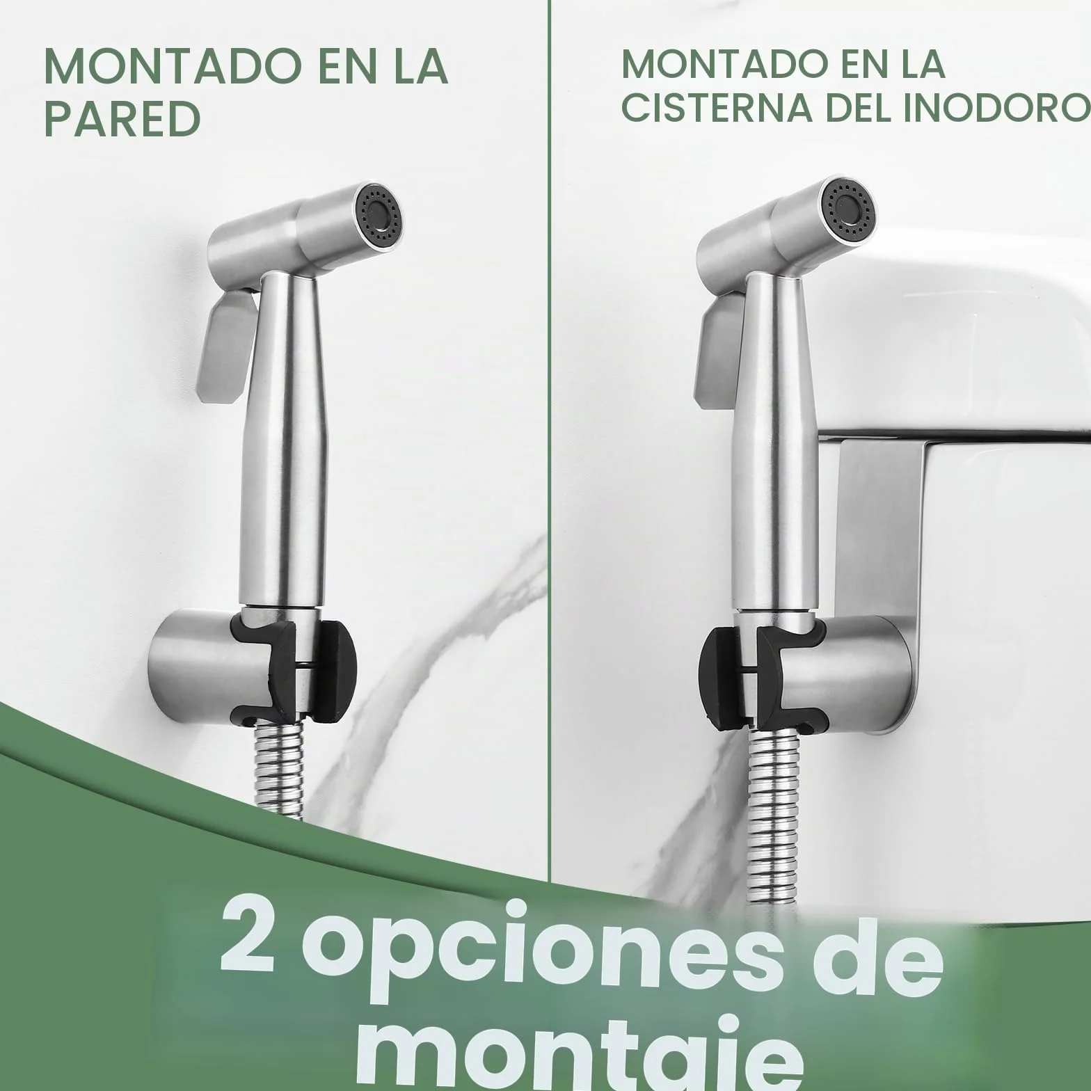 Alcachofa de mano para bidé de acero inoxidable ajustable G1/2"-3/8" para higiene íntima
