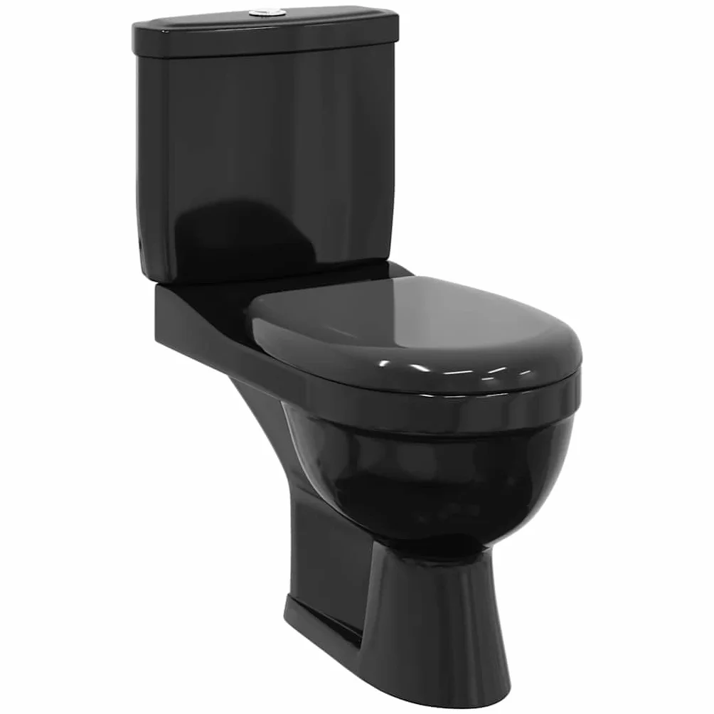 vidaXL Inodoro de Suelo con Cisterna 1 Pieza Cerámico Negro Váter WC Retrete