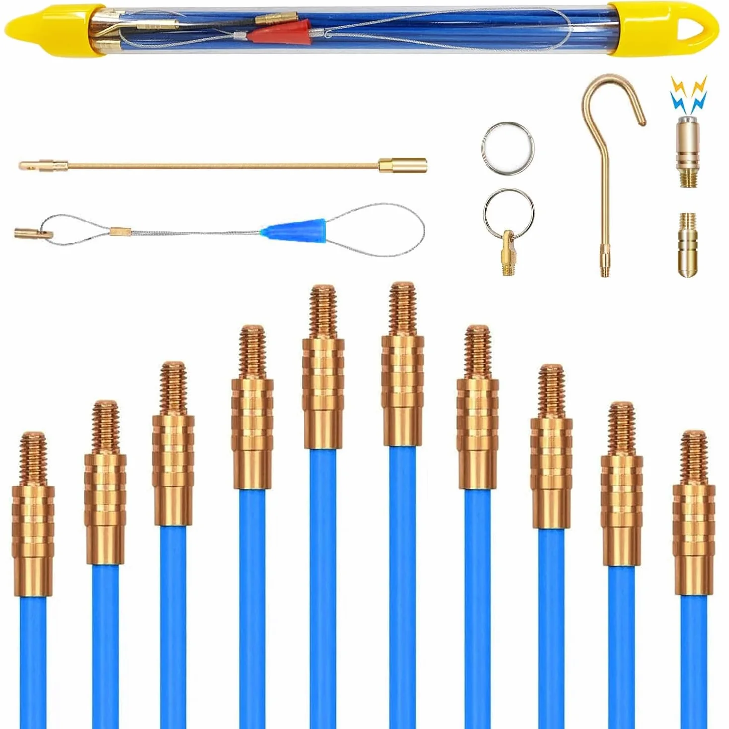 Guia Pasacables Profesional,4MM 33CM 10 Varillas de Guia Pasacables, 4MM 30M TOOSOAR Dispositivo para Tirar Cables