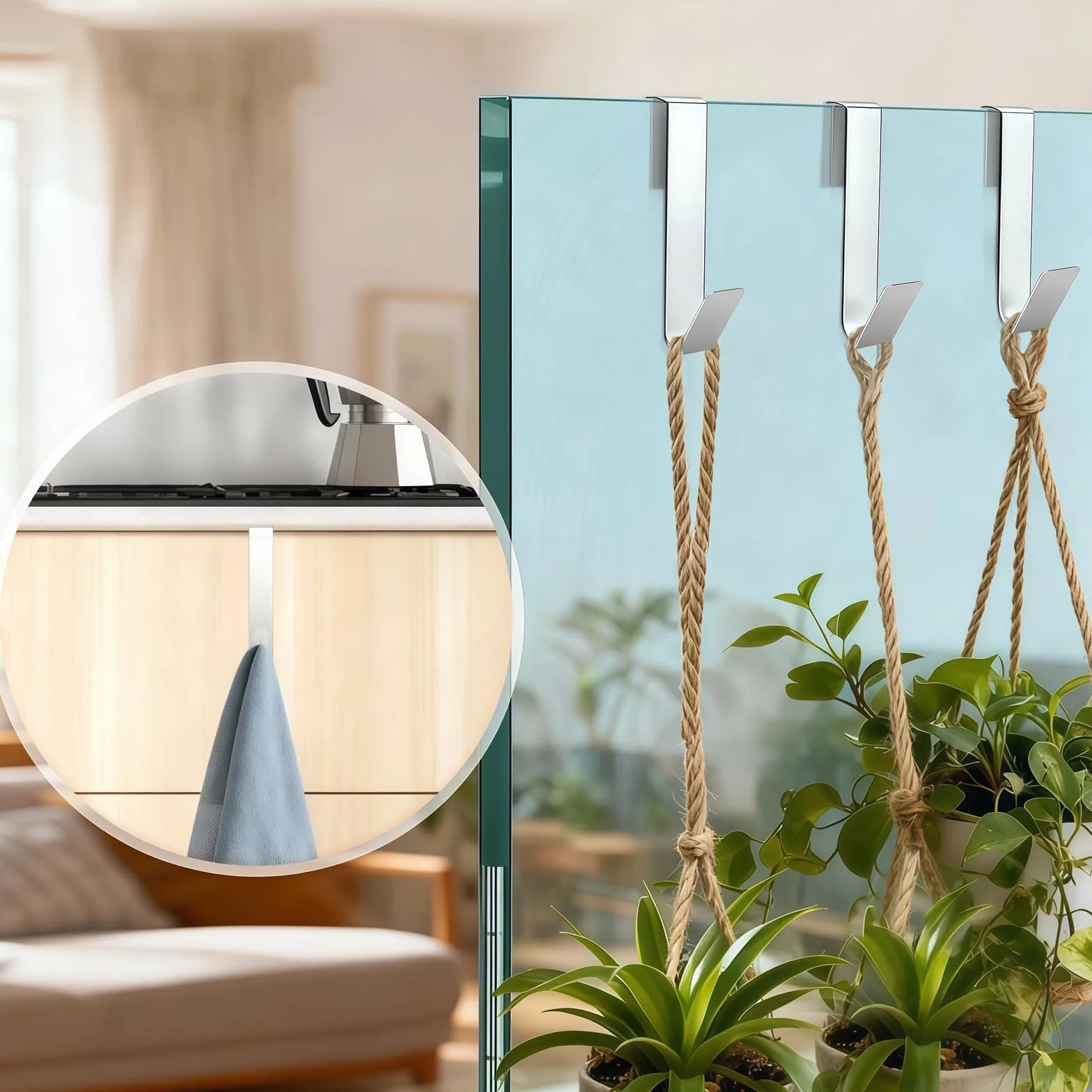 Ganchos de Ducha 4 Piezas en Acero Inoxidable - Porta Toallas para Vidrio sin Perforar, Antideslizante y Resistente, Fácil de Colgar para Baño, Ducha y Cocina para Vidrio hasta 13mm de Espesor