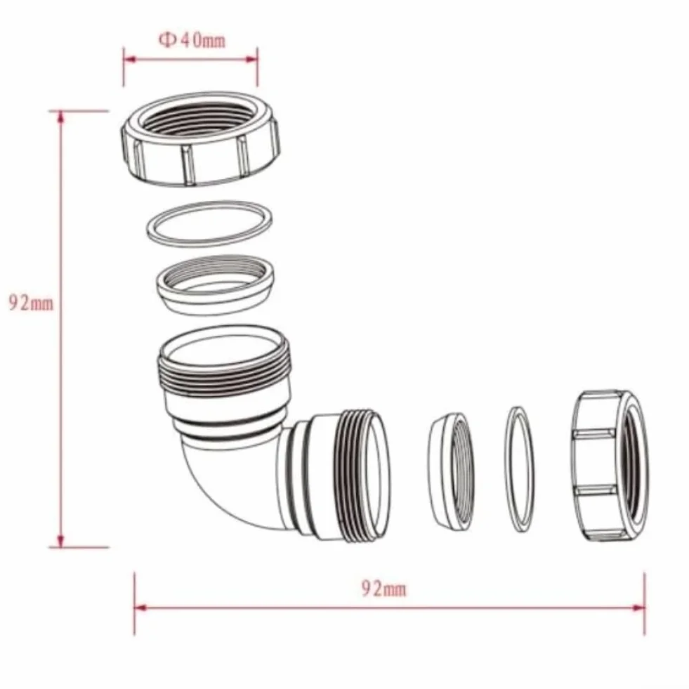 Codo de PVC 40 mm 90 grados accesorio tubería desagüe bañera cocina ducha conector fontanería blanco