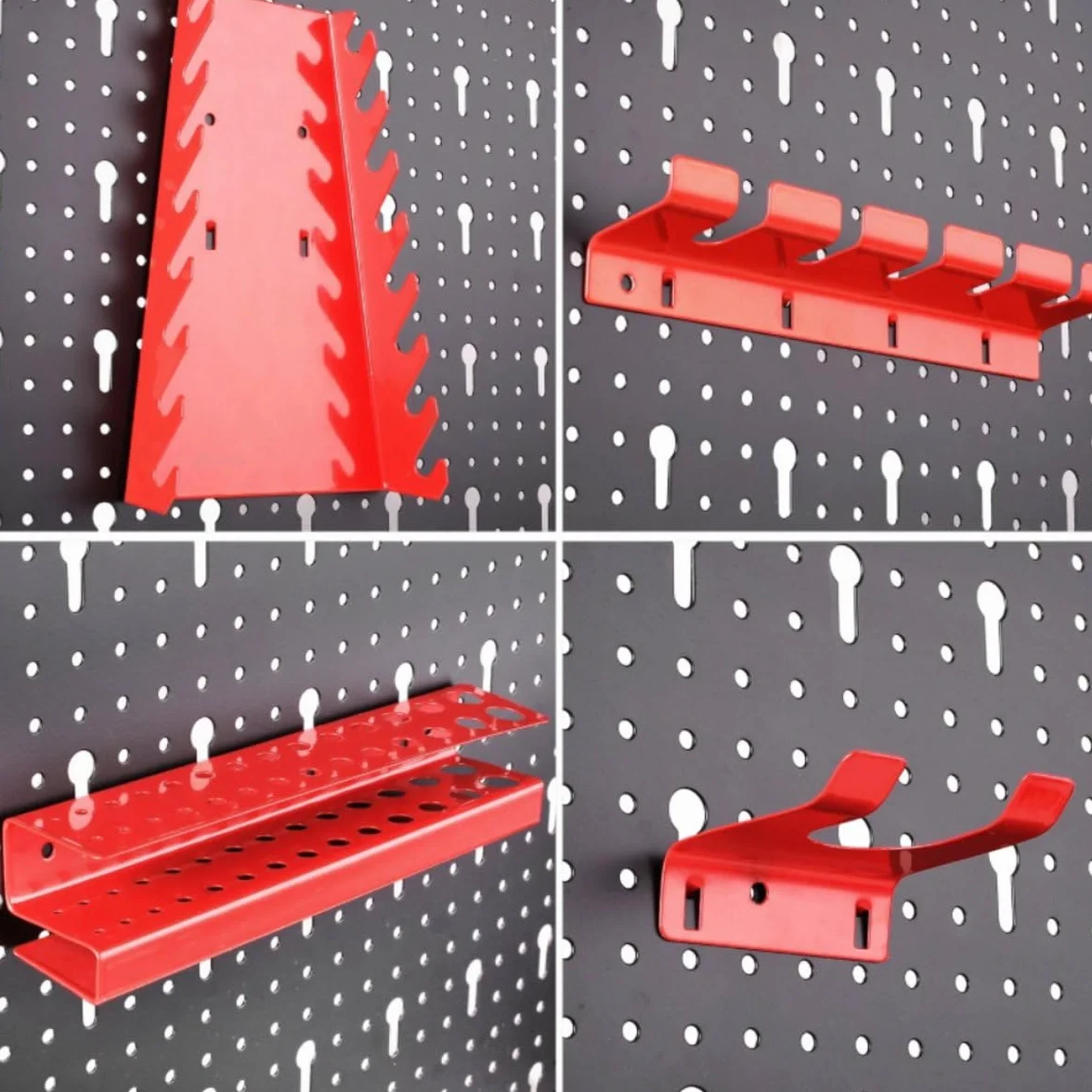 Panel para Herramientas de Metal 1200 x 600 mm con accesorios para colgar herramientas, 28 piezas Organizador de herramientas y soporte de pared multiusos Panel perforado