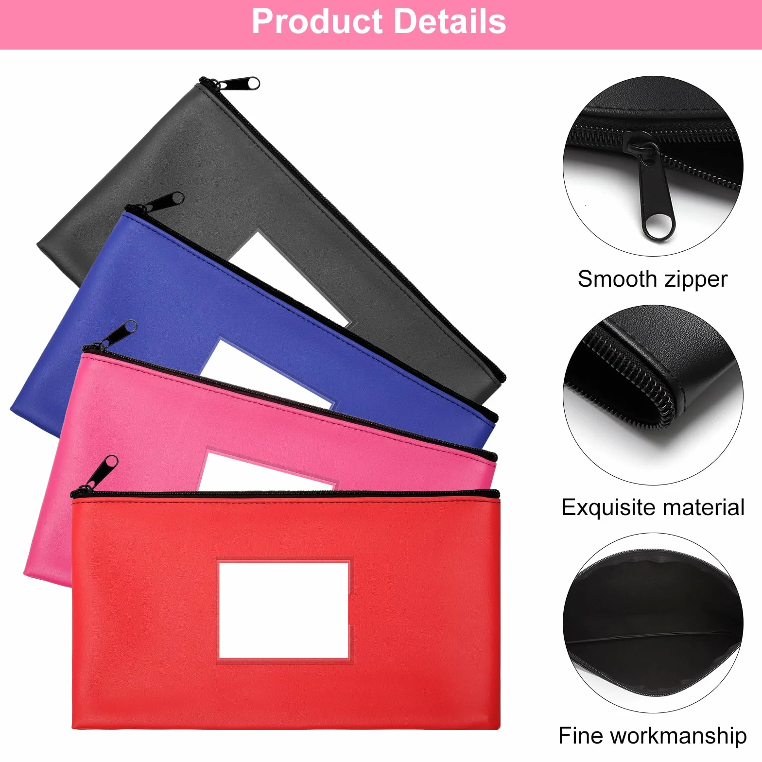 Bolsa para Guardar Dinero con Cremallera 28x16cm PU Cuero Impermeable para Billetes y Pasaportes