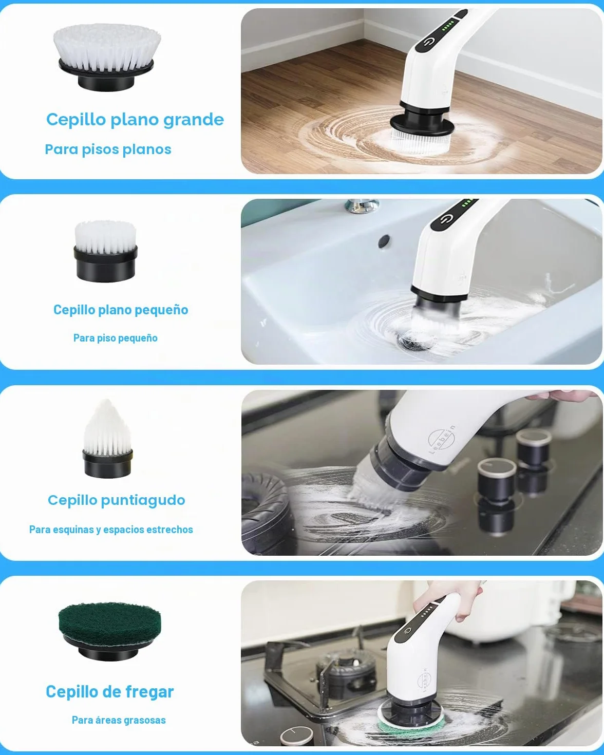 Fregadora Giratoria Eléctrico, Cepillo de Limpieza Inalámbrico con 8 Cabezas de Cepillo Reemplazables, Mopa Fregadora para Bañera y Azulejo de Piso con 137cm Mango Ajustable para Baño Cocina (Blanco)
