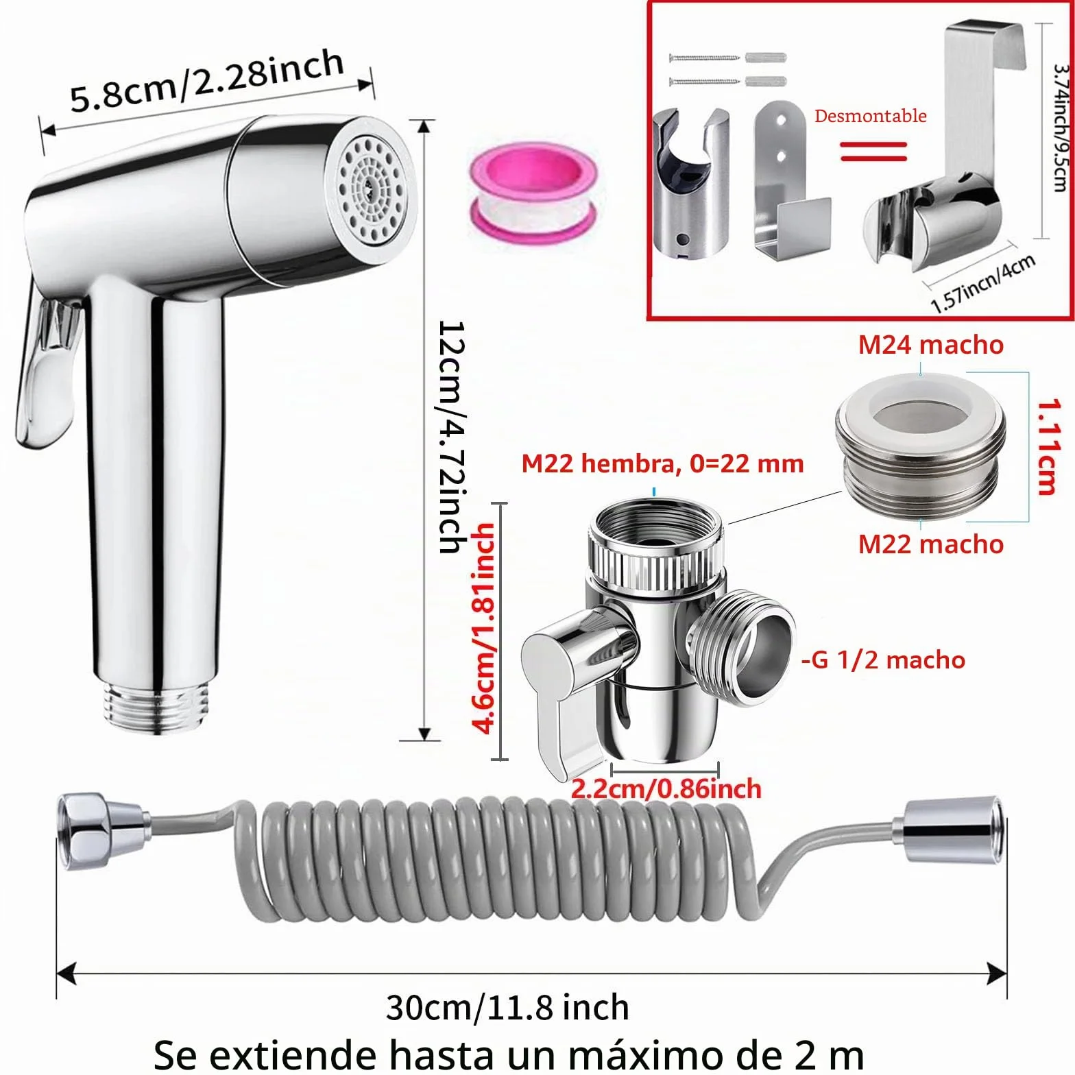 Bidet Handbrause Set ABS-Kunststoff Doppelstrahl-Modus Düse Federschlauch Wandhalterung