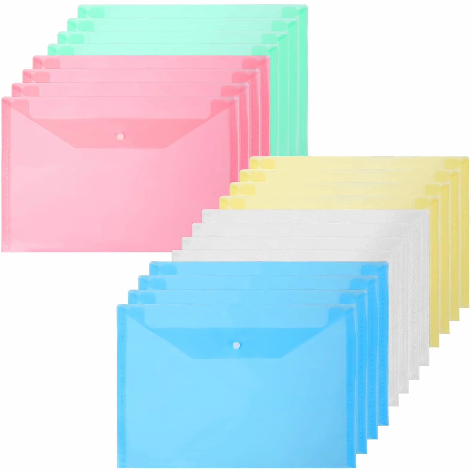 Vicloon Carpetas Para Archivo, 20Pcs Carpetas de Plástico A4 Bolsas de Documentos con Botón para Documentos, Certificados, Recibos, Oficina y Escolar, 5 Colores