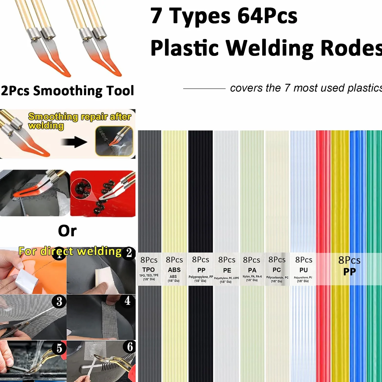220W Soldador de Plástico, 2 en 1 Plástico Soldadura Reparando Kit con 2pcs Herramientas de Suavización, 800pcs Grapas & 64pcs Varillas Soldadura para Reparación Parachoques, Piezas de Plástico