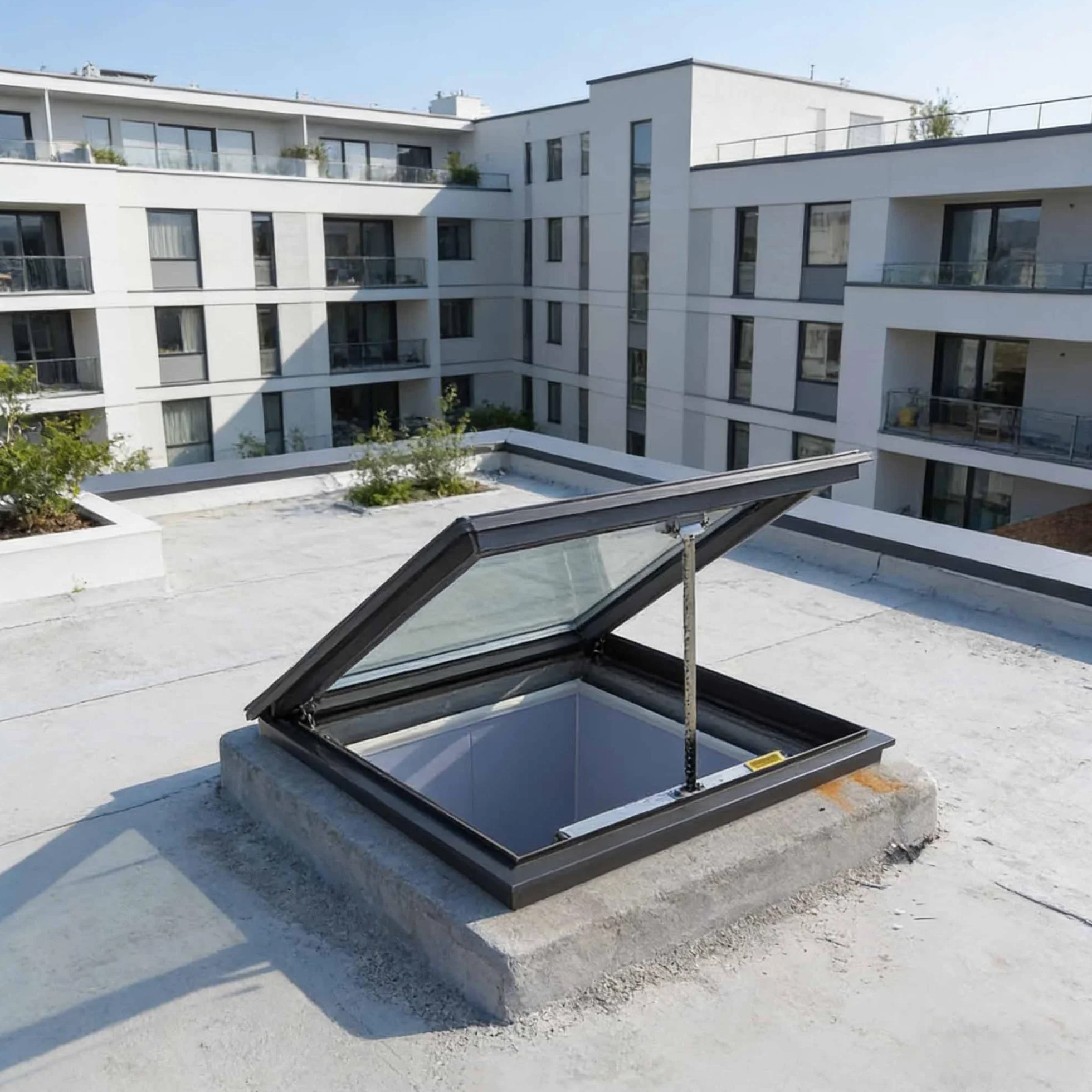 Ventana de Techo Eléctrica con Control Remoto, Tragaluz de Aluminio con Vidrio Templado Doble, Sensor de Lluvia Automático, Claraboya para Azotea, Sótano, Ático(White,LxW 70 x 70 cm)
