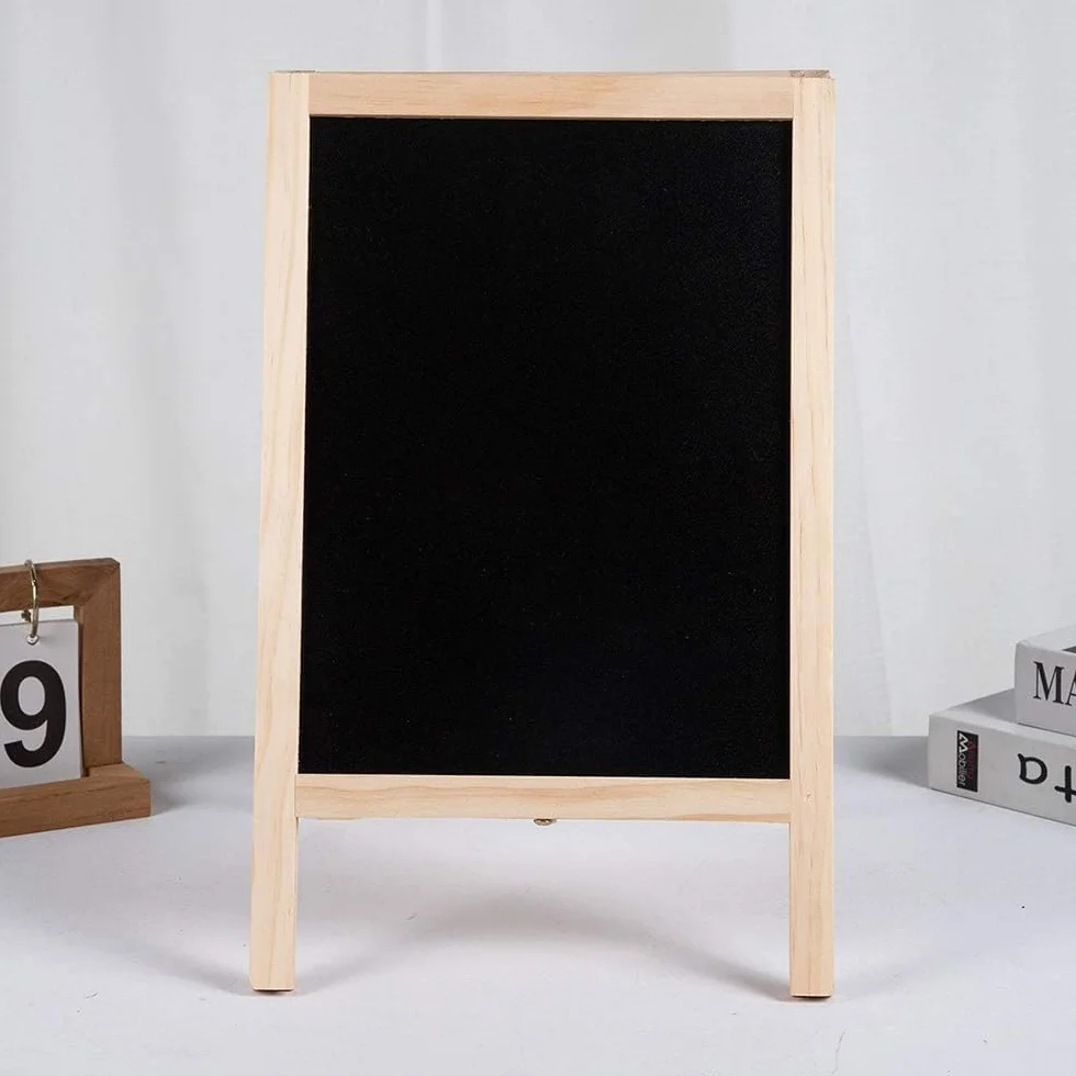Pizarra expositora doble cara plegable publicitaria 40x25cm con tiza y borrador