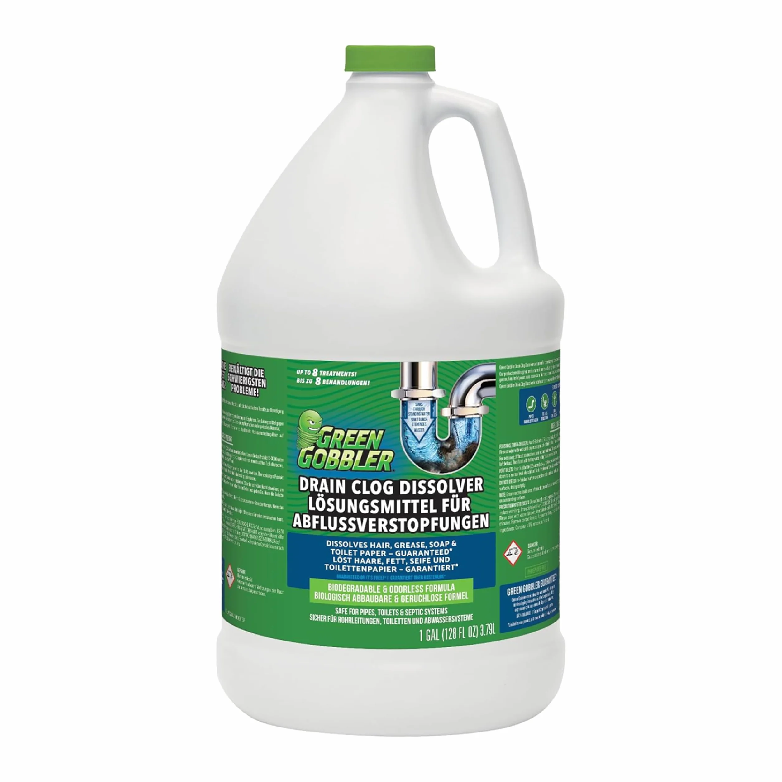 Green Gobbler - Desatascador de Tuberías - Disuelve Pelo y Materiales Orgánicos en Inodoros, Lavabos y Desagües - 3.8 L