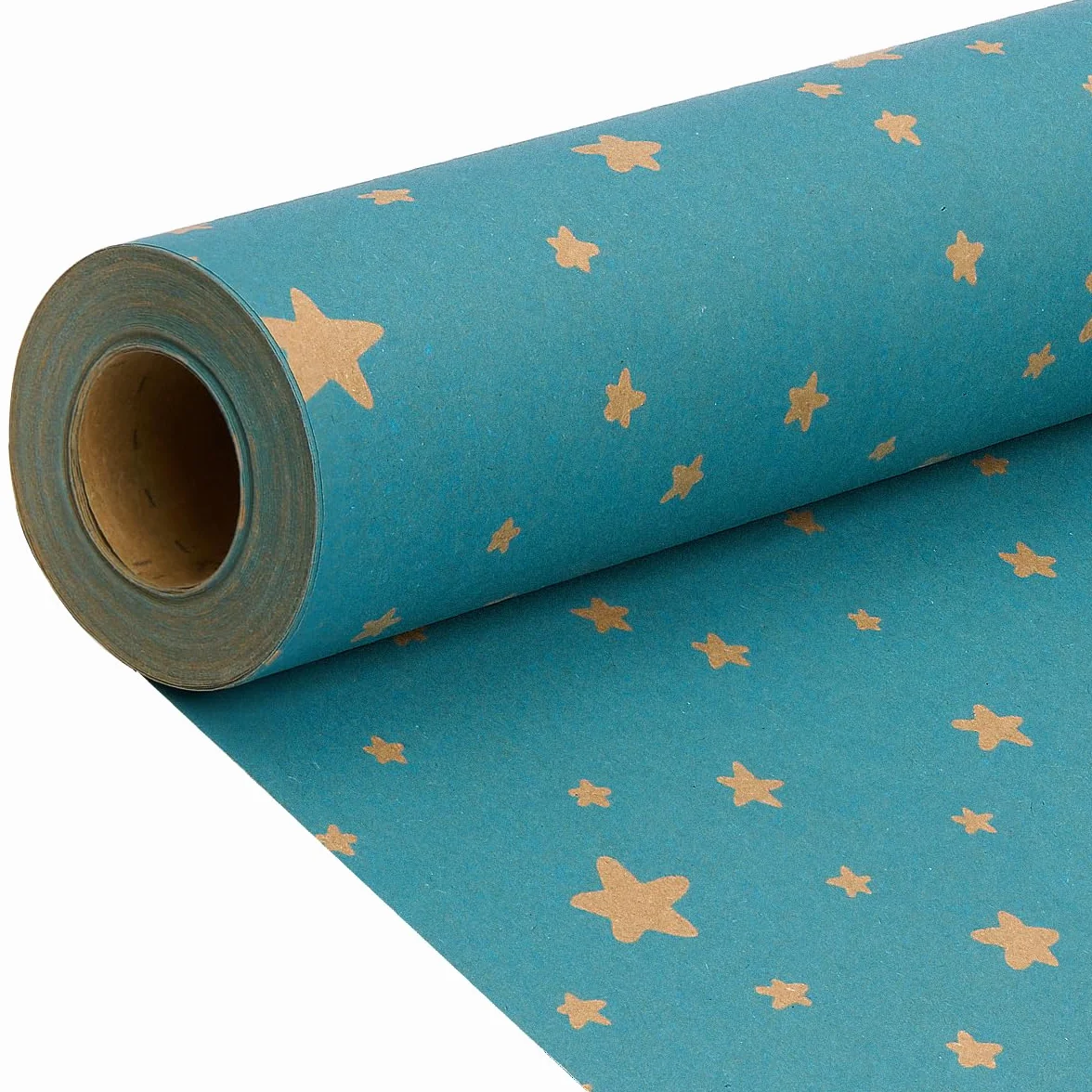 Papel kraft reciclado 15x43 cm azul para regalo Navidad