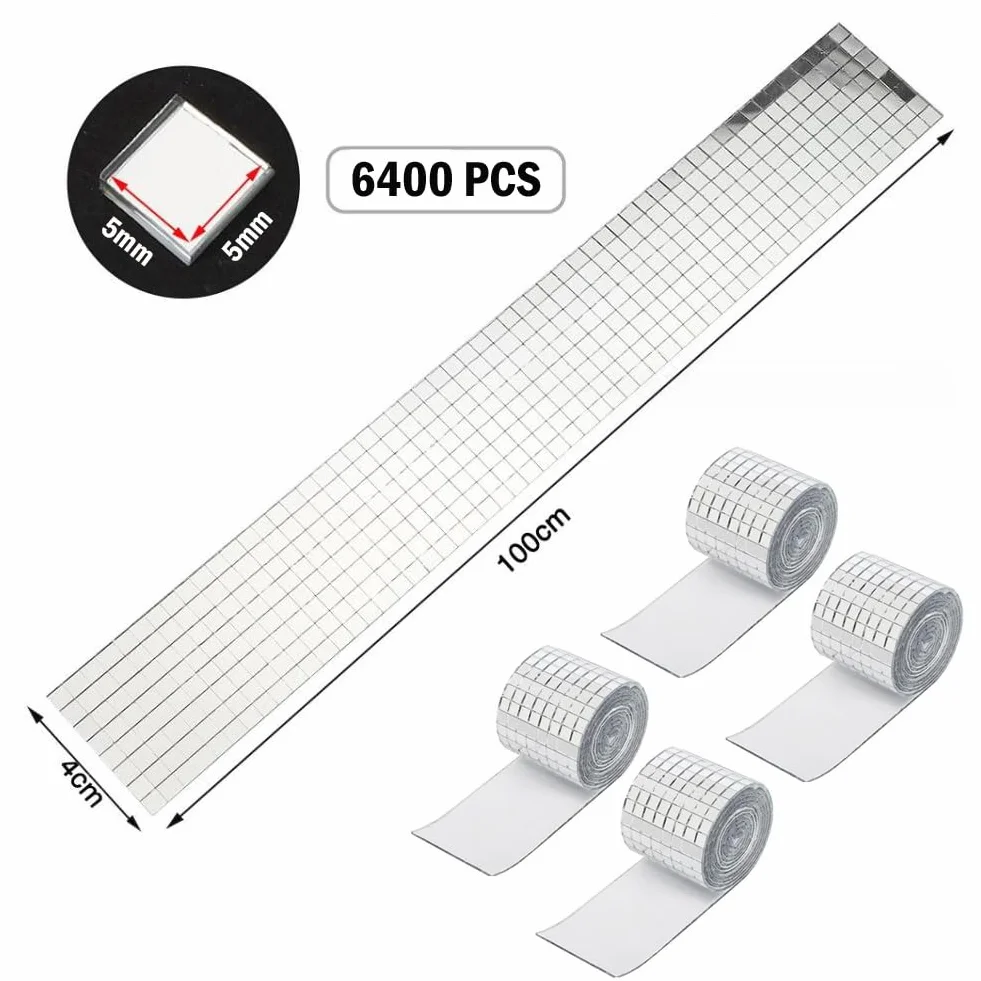 6400 Pcs Azulejos de Mosaico de Espejo Autoadhesivo Cristal Cuadrados 5 x 5 mm Mini Pegatinas de Azulejos de Mosaico Vidrio para DIY Decoración Artesanal