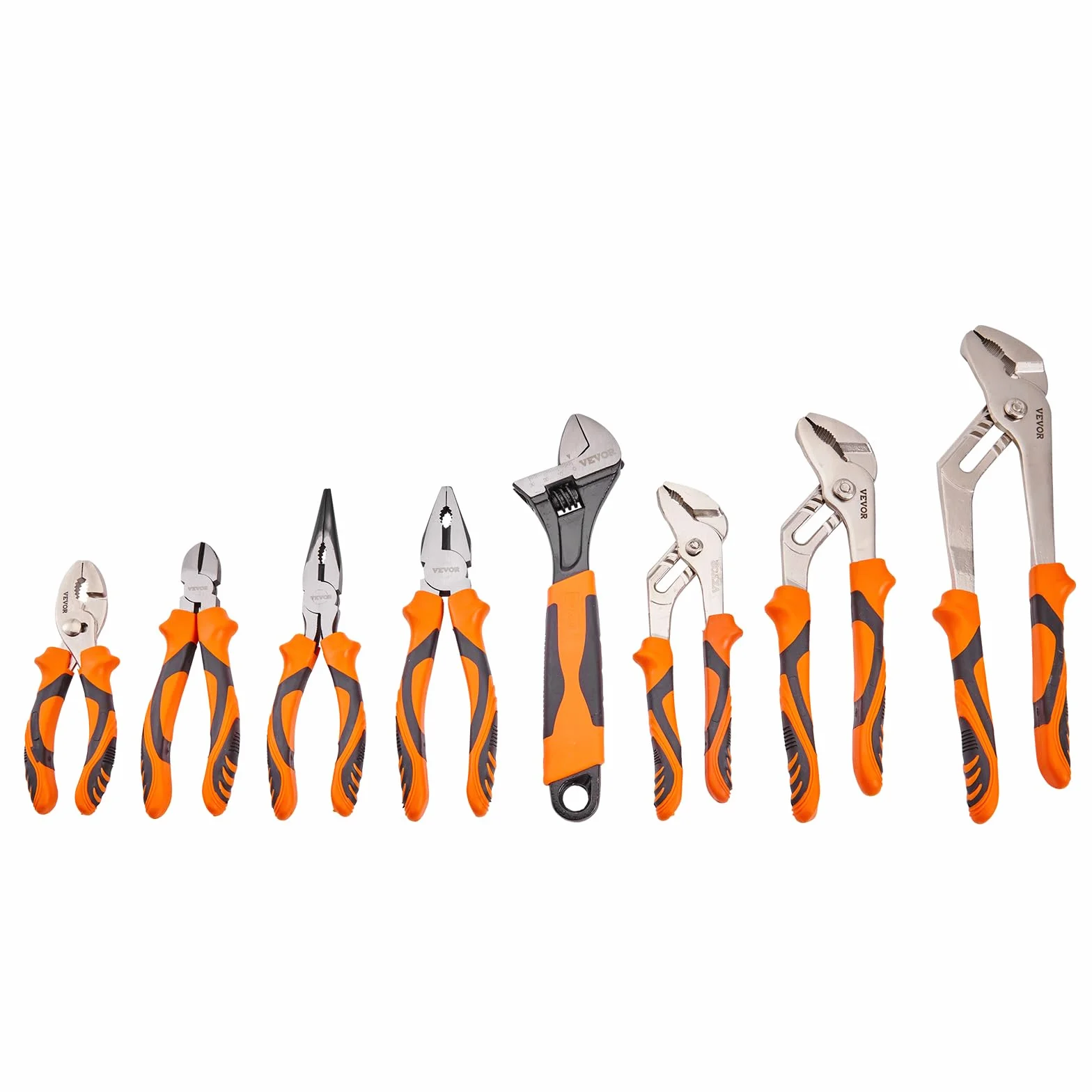 VEVOR 8 PCS Juego de Alicates para Juntas Ranuradas 12"/10"/8"/6" con Alicates de Juntas Deslizantes Alicates de Cuello Largo Alicates de Corte Diagonal Alicates de Ajuste de Líneas Llaves Mecánicas