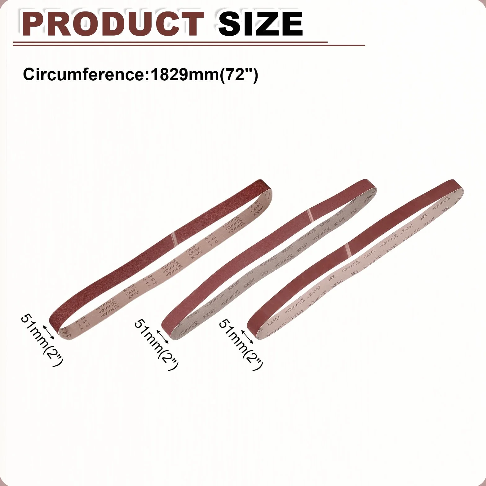 sourcing map Bandas de lijado de 50 mm x 1829 mm, 30 unidades de grano 40/120/400 de óxido de aluminio, lijadora abrasiva para carpintería, pulido de metal, afilador de cuchillos