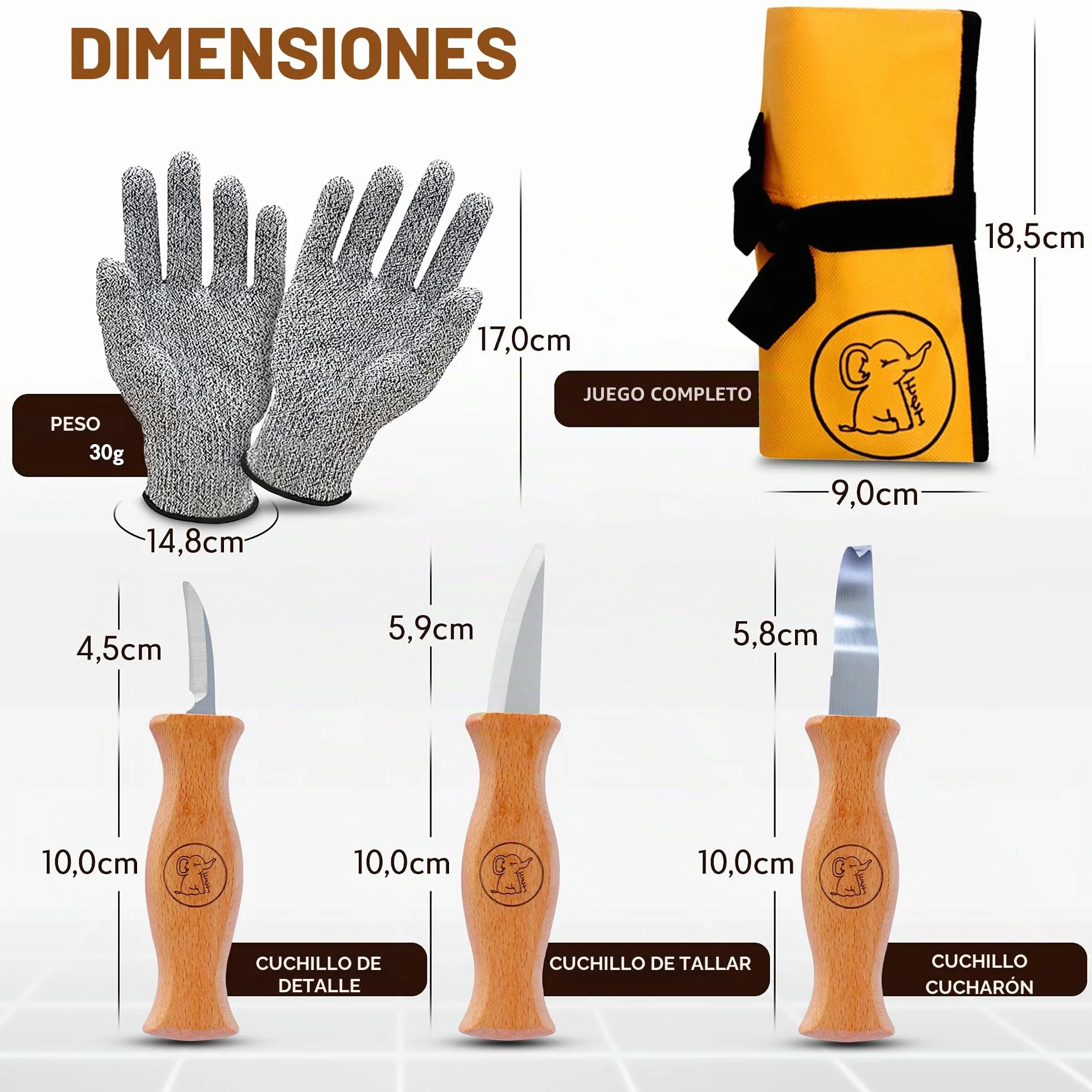 Eli® Set de Cuchillos para Niños a partir de 6 Años - Set de Tallado Infantil con Guantes Resistentes a Cortes - Cuchillo Infantil para Tallar - Herramientas de Tallado - Cuchillo
