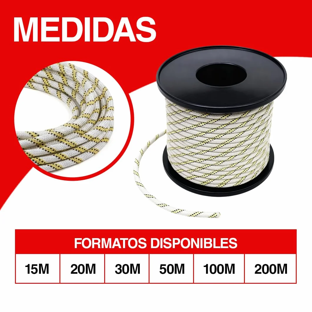 Cuerda Semiestática Profesional - SOGA Gruesa de Nylon para Trabajos Verticales - Cuerda Resistente Exterior y Duradera - Diferentes Tamaños Disponibles - 11 MM (100)