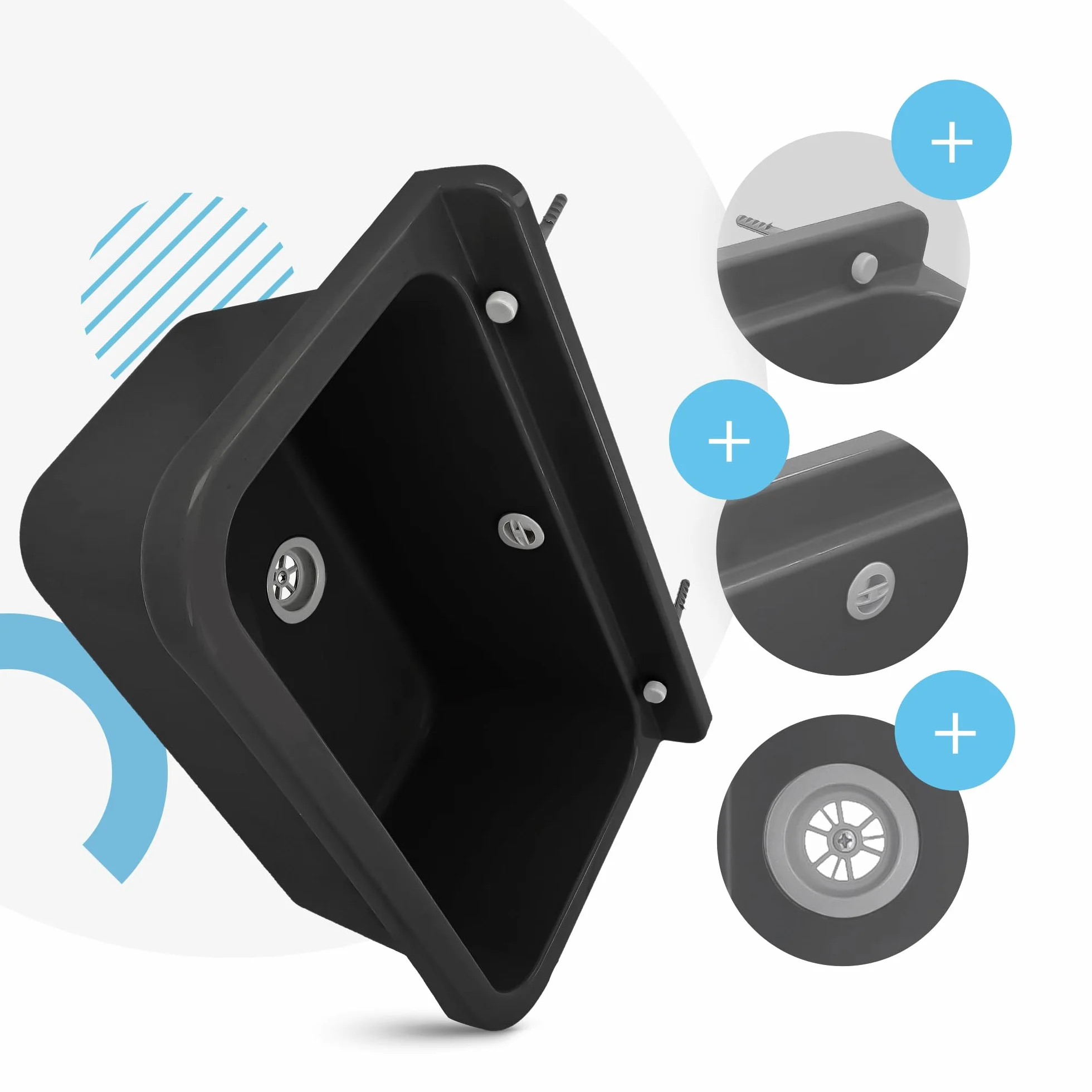Lavabo de Cámara Fregadero Industrial Profunda Lavadero Exterior Comercial Lavamanos Jardín Garaje Lavandería Baños Fábrica 55 x 34 x 21 cm Negro