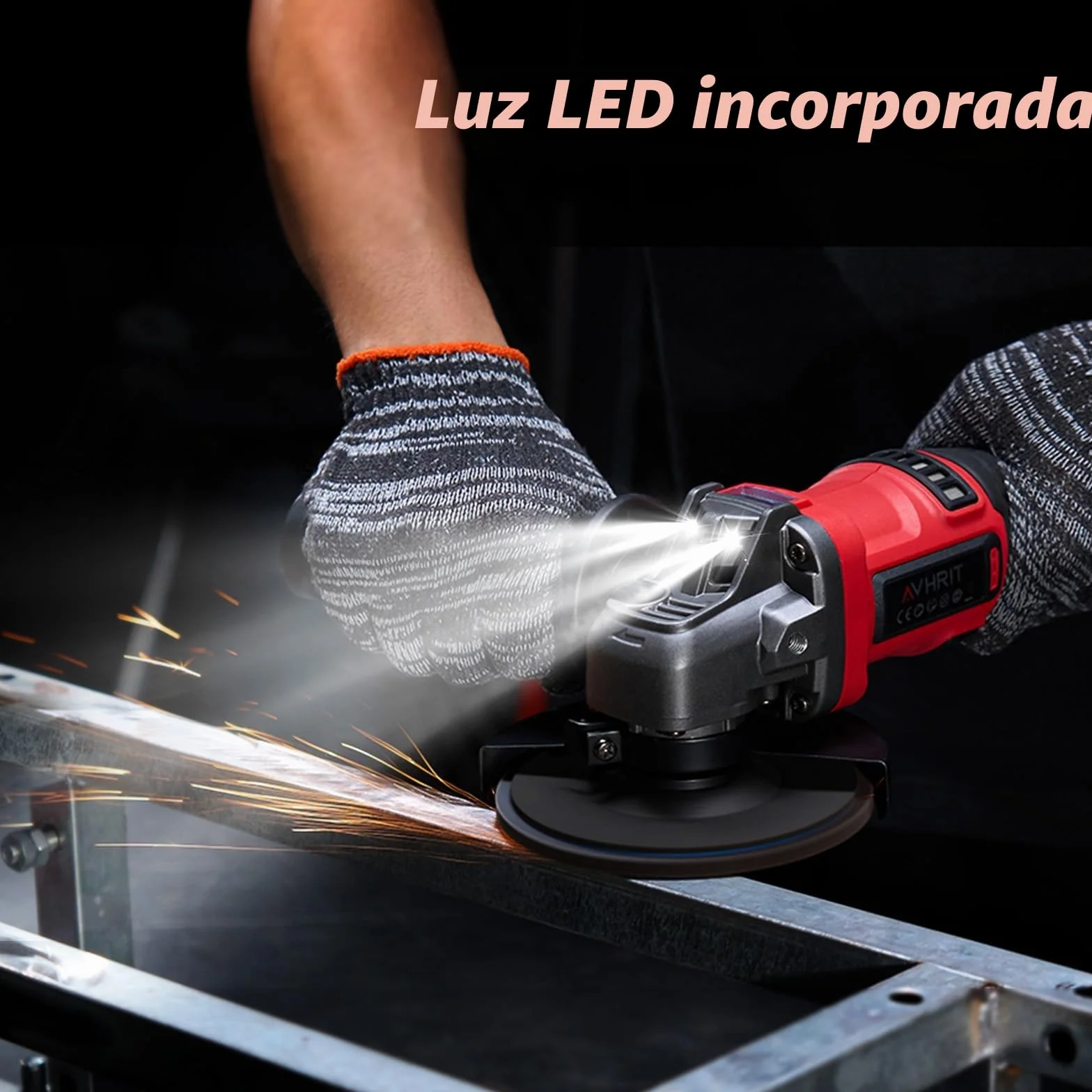 Amoladora angular con batería, 10.000RPM Amoladora Angular inalámbrica Motor Sin Escobillas, 2X4000mAh, 3 Velocidades, Bloqueo de Spindle Rápido, Mango Anti-Vibración para Cortar, Desbastar