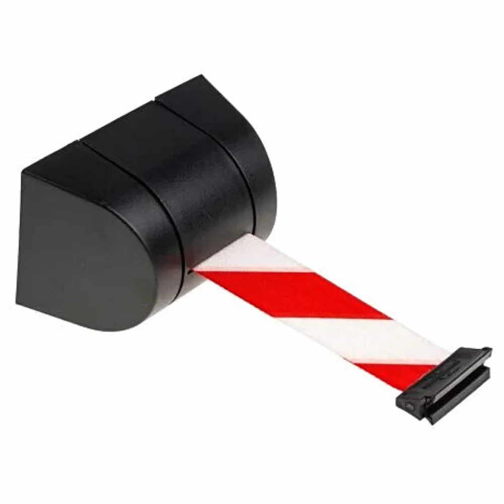 Cinta de barrera retráctil de 4,5 m con carcasa de pared de plástico ABS, función de bloqueo automático retráctil, barrera de seguridad para control de multitudes (rojo/blanco)