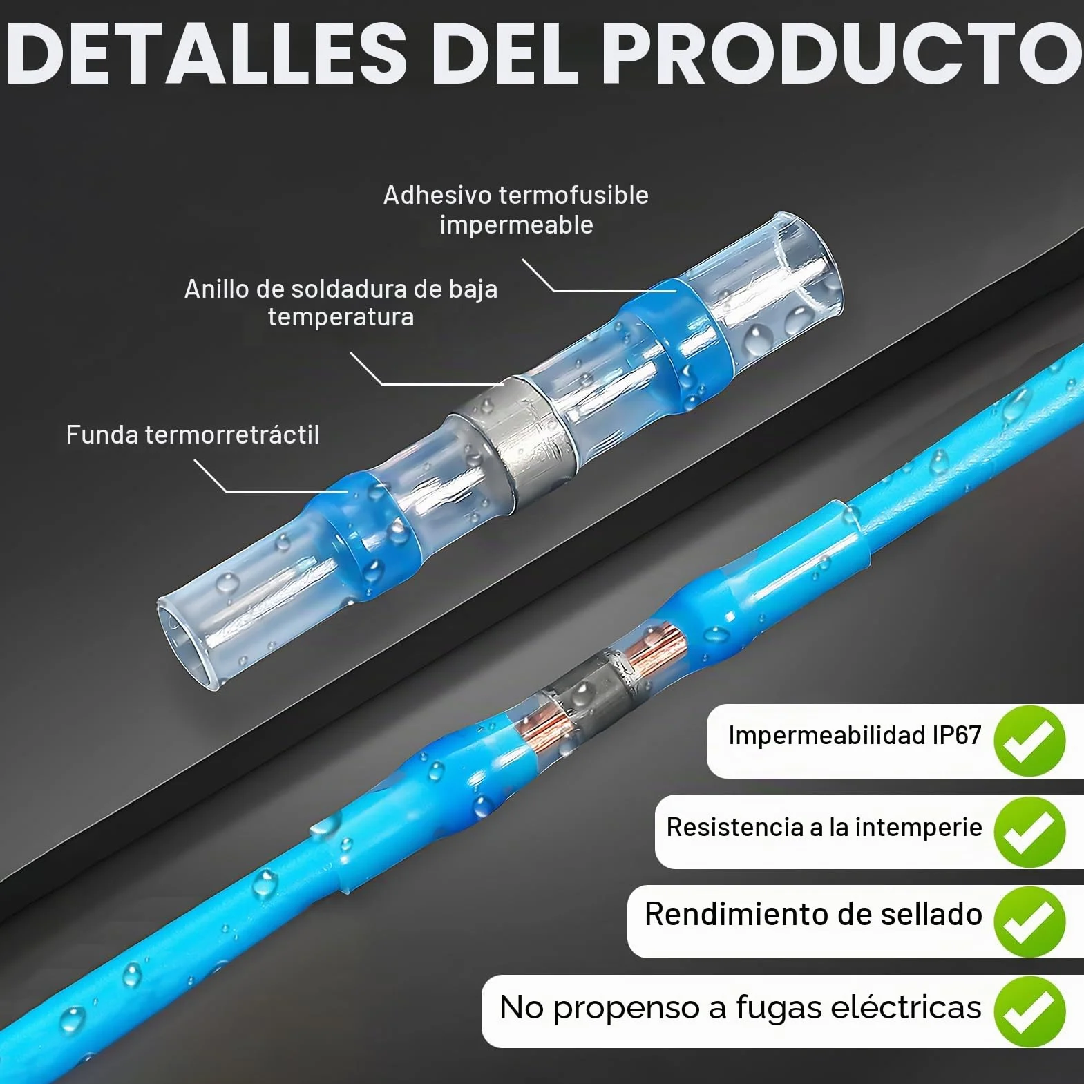 Conectores de Soldadura Impermeables 1,5-2,5 mm², Tubo Termorretráctil con Estaño, 50 Piezas