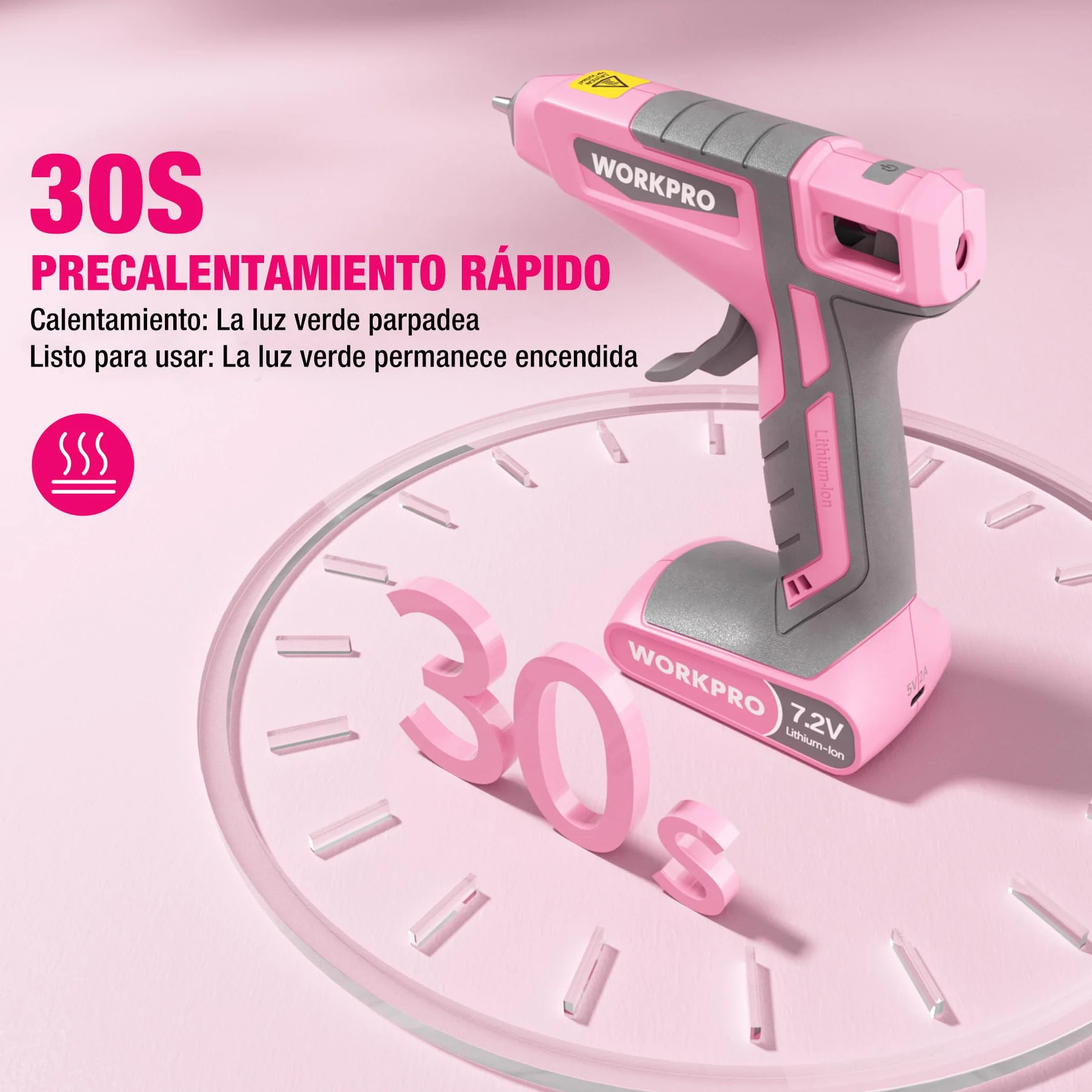WORKPRO Pistola de Silicona 7,2 V Inalámbrica y con Cable, 20 Barras Incluidas, Calentamiento Rápido 30 s, Flujo Constante de Pegamento, Carga USB-C, para Manualidades y Reparaciones | Calentamiento Rápido en 30s con Flujo Constante para Manualidades, Rep