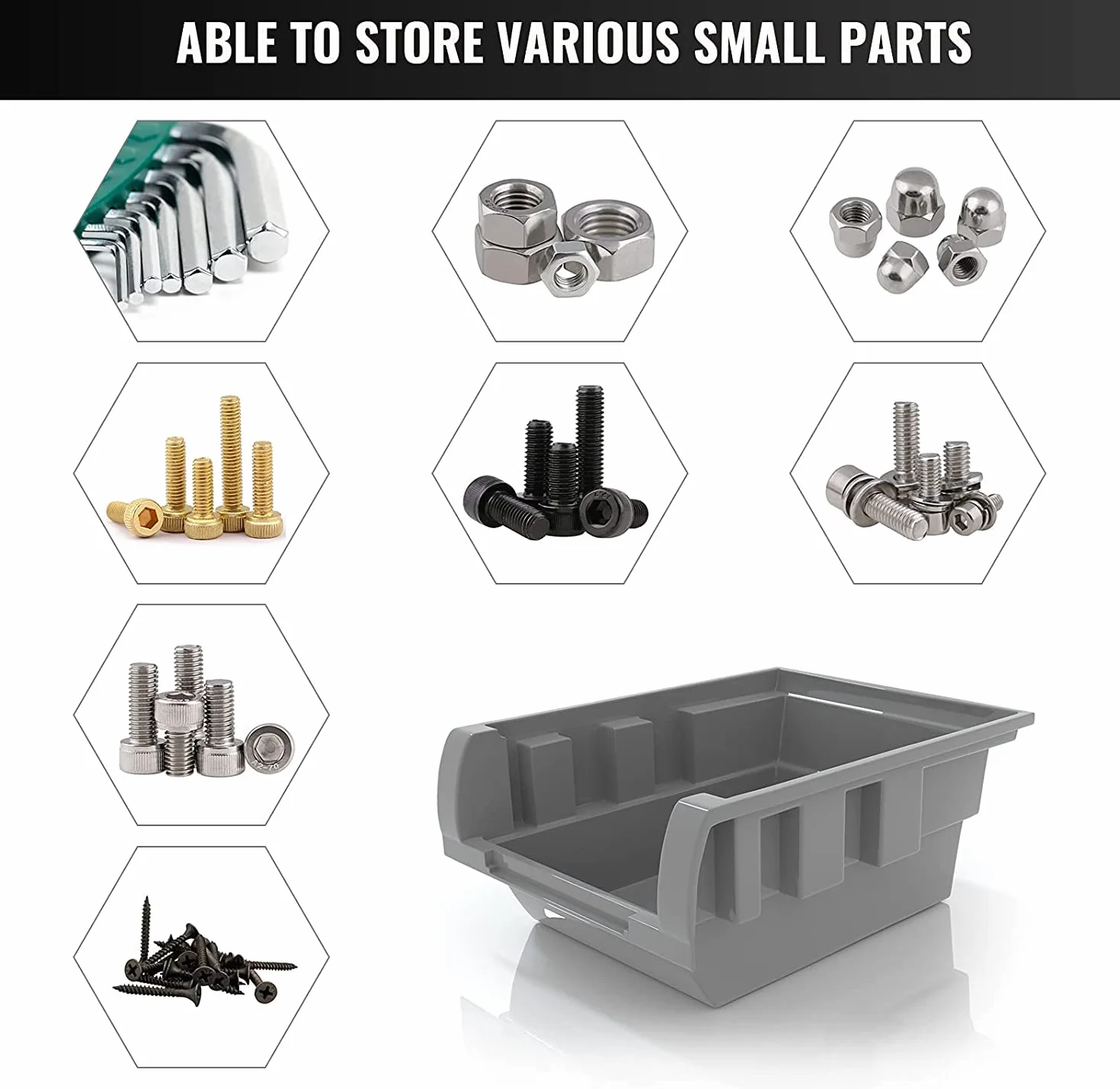 XDOVET Caja de acabado del garaje, caja de piezas pequeñas de almacenamiento de pared 30pc, con placa de clavos y tornillos de instalación, tuercas de almacenamiento, pernos, tornillos, clavos