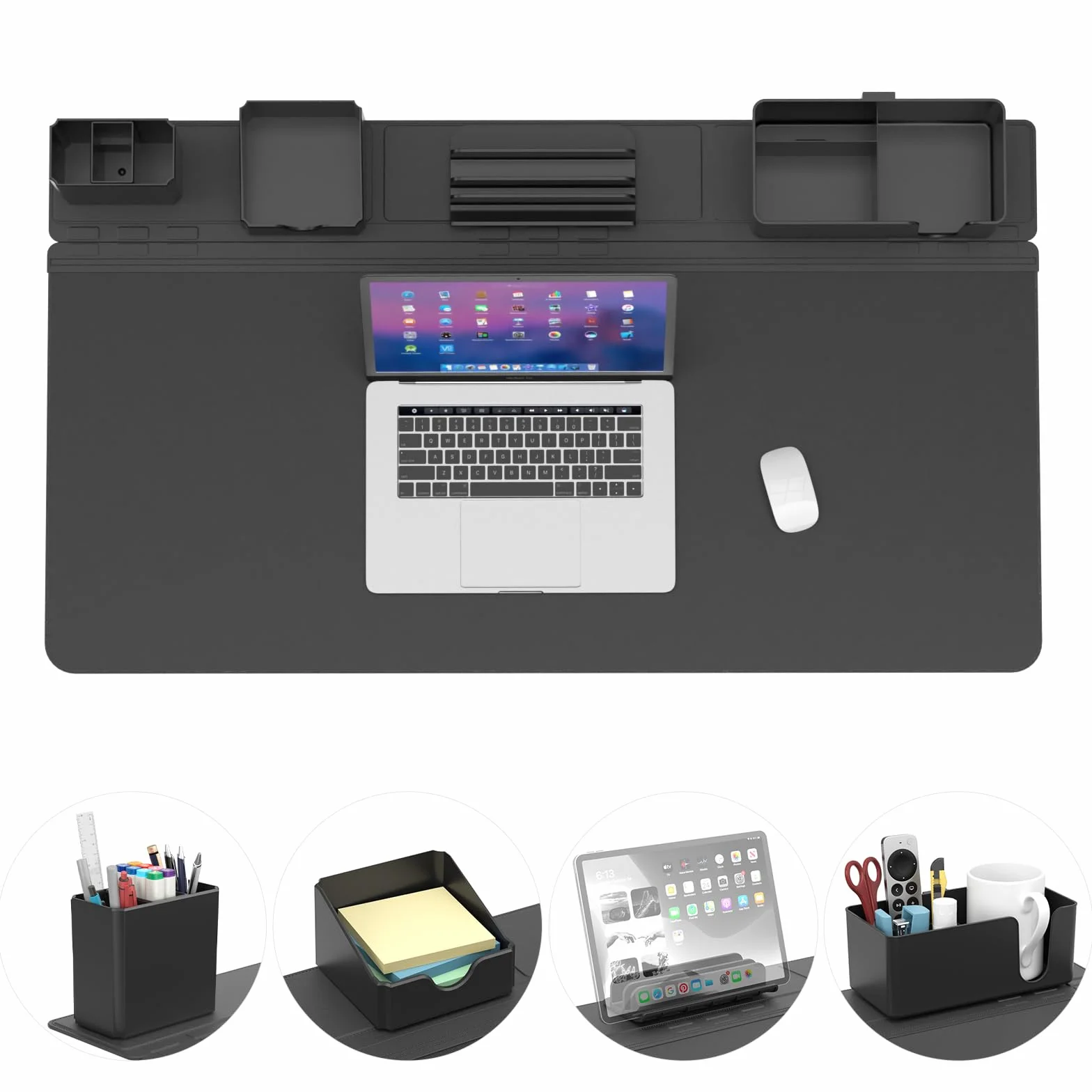 KDD Almohadilla Escritorio Grande con Set de Organizador Magnético, 5 en 1 Alfombrilla Ratón XXL & Mouse Pad Gaming con Teléfono/Portavasos/Portabolígrafos/Tarjetero DIY Oficina Hogar(80x34.5cm)
