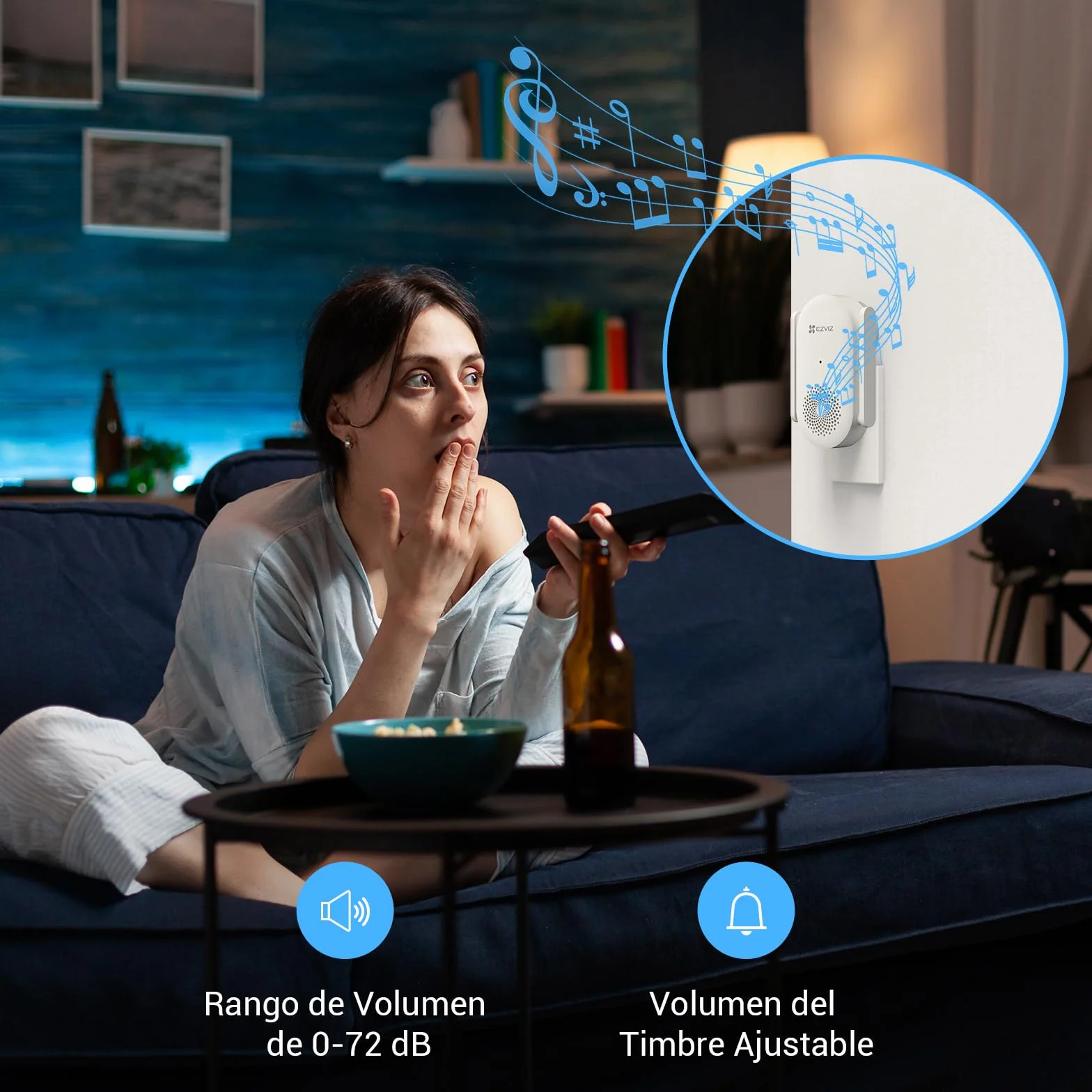 EZVIZ CH1 Chime WiFi Inteligente Timbre de Puerta, Timbre Interior Extra Compatible con Timbre con Vídeo EP3x Pro, Sirena Incorporada, Volumen Ajustable hasta 72dB, Antena Dual, Instalación Enchufable