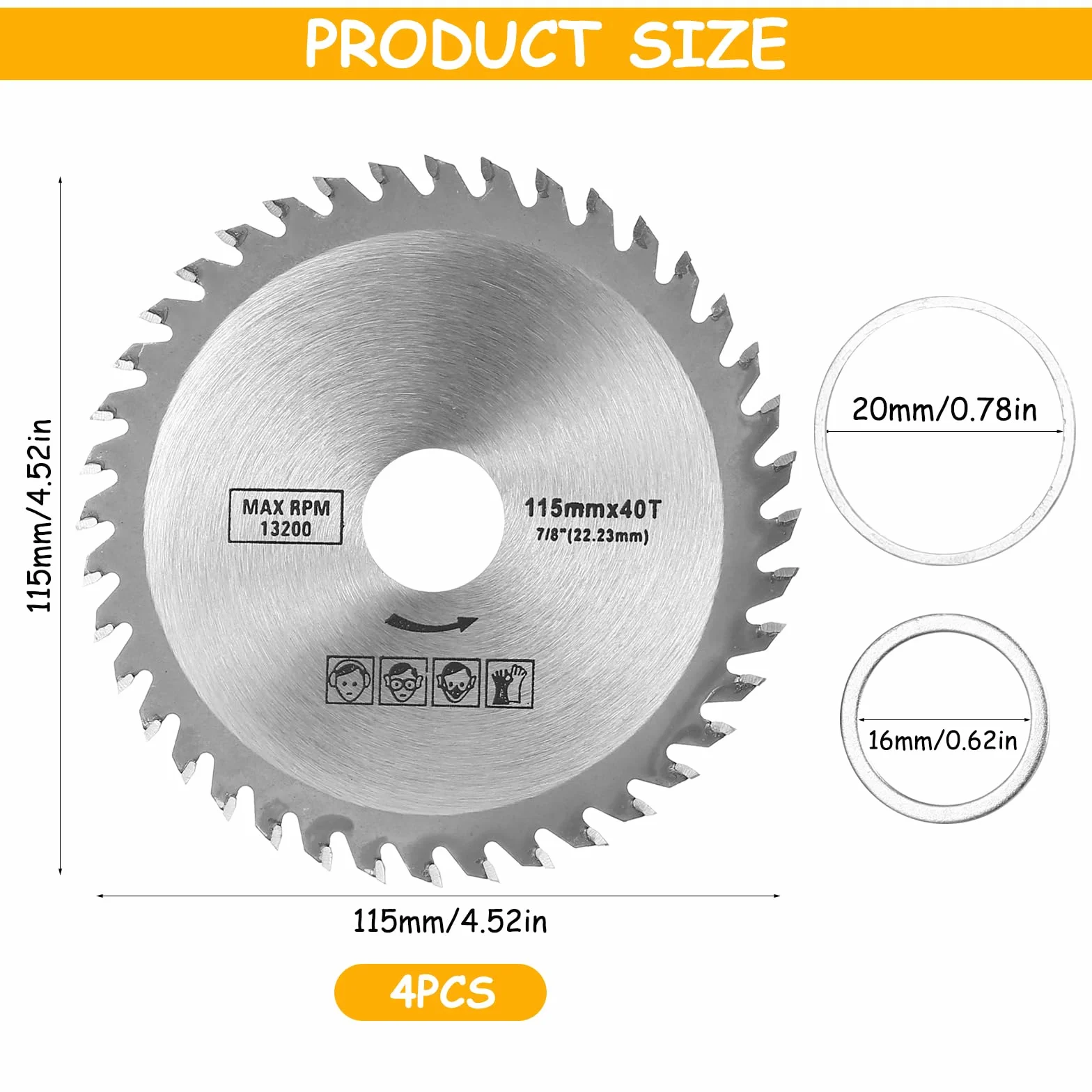 4 Pcs Discos de Amoladora Angular, 115 mm Disco sierras circulares de madera para Amoladora Angular, Disco de carburo de 40 dientes para carpintería, madera dura, contrachapado, plástico