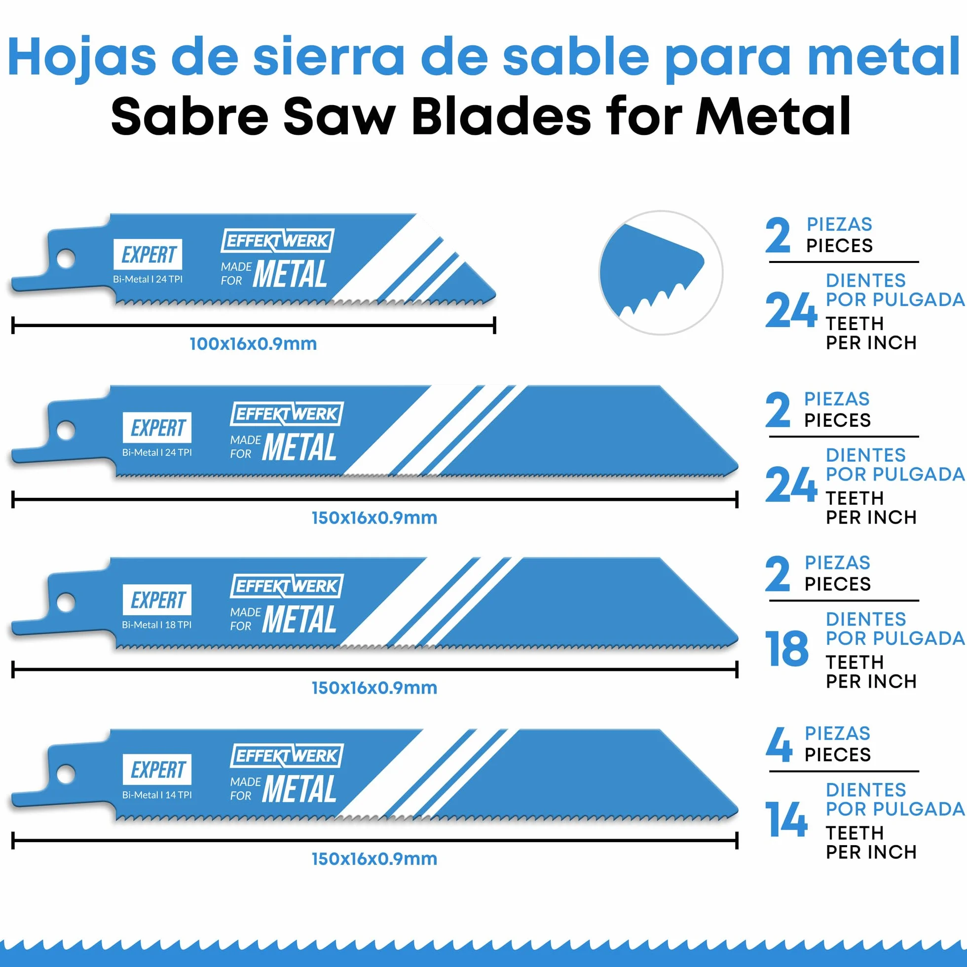 Hojas de sierra de sable 32 piezas, juego de repuesto acero carburo HCS bimetálicas para madera metal plástico