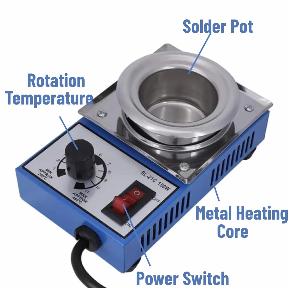 Control de temperatura de la olla de soldadura, 220V 150W Baño de desoldadura de soldadura de olla de soldadura 50mm -21C 450 grados máx.