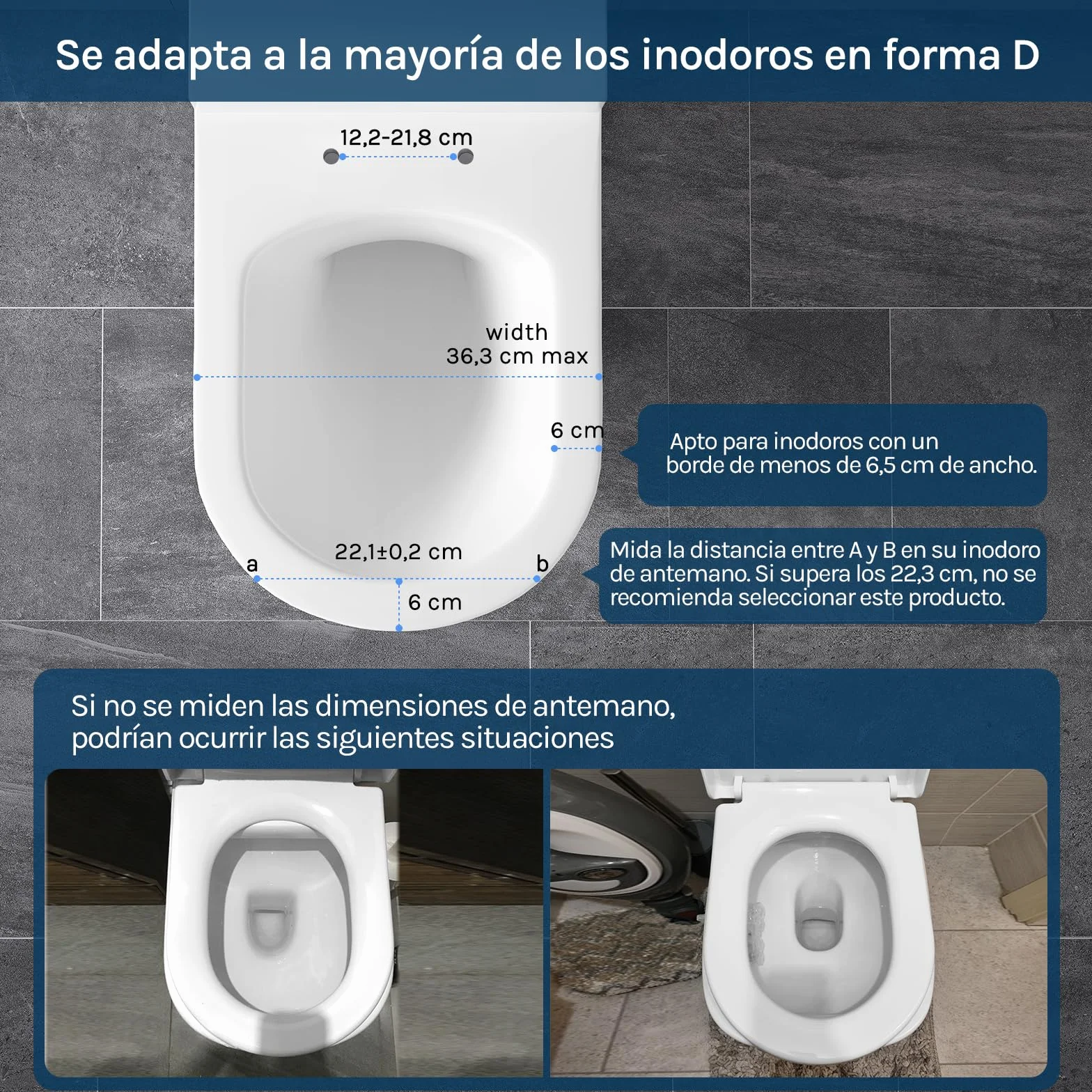 WOLTU Tapa de WC Asiento Inodoro Bisagra de Cierre Suave Instalar Rápida/Demontar Rápida, Plastico Blanco Forma de D