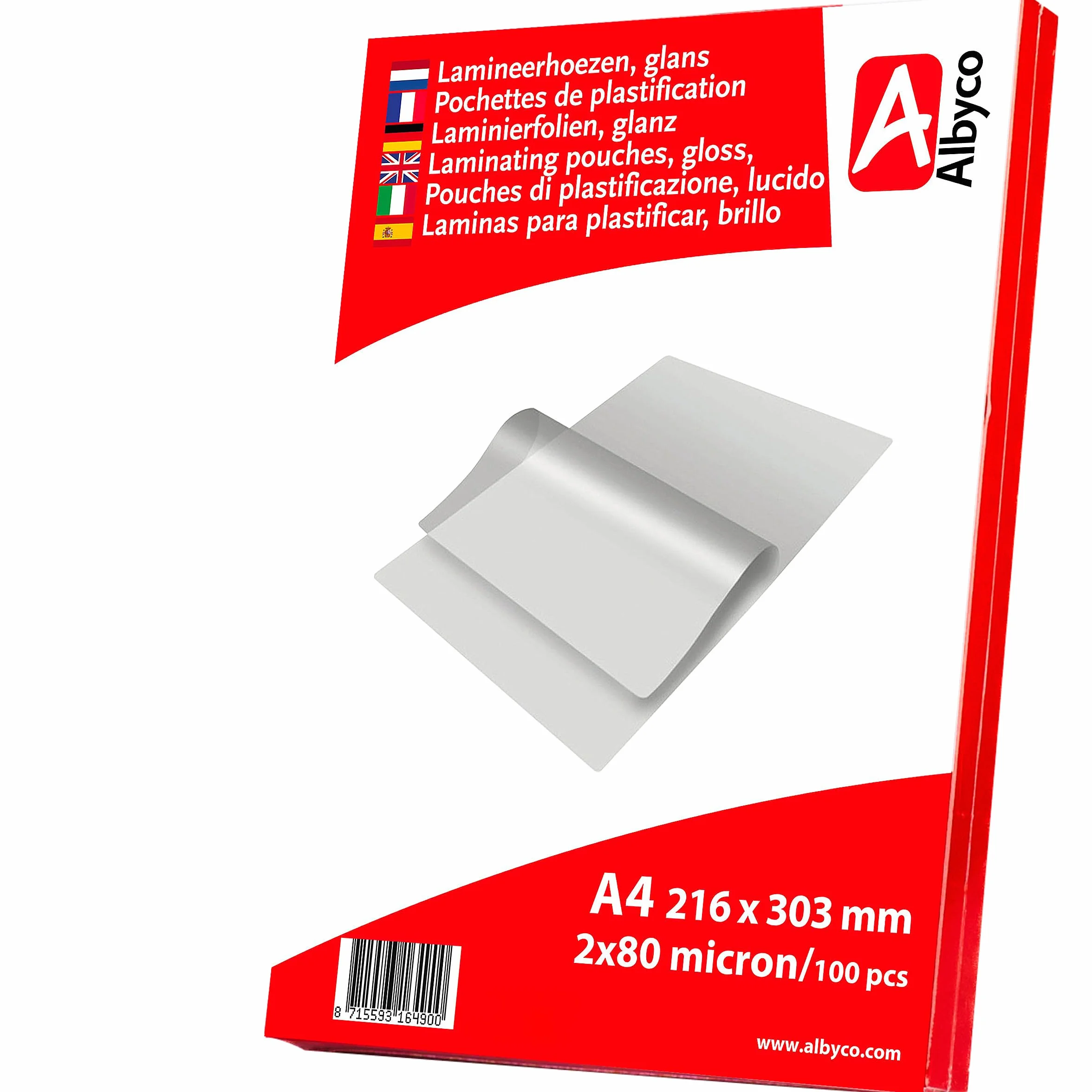 Albyco Fundas Plastificar A4 216x303 mm 160 Micras 100 Piezas Brillante Transparente