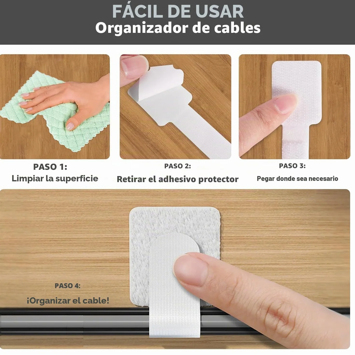 Organizador de cables 40 piezas, gestión de cables para escritorio, soporte autoadhesivo