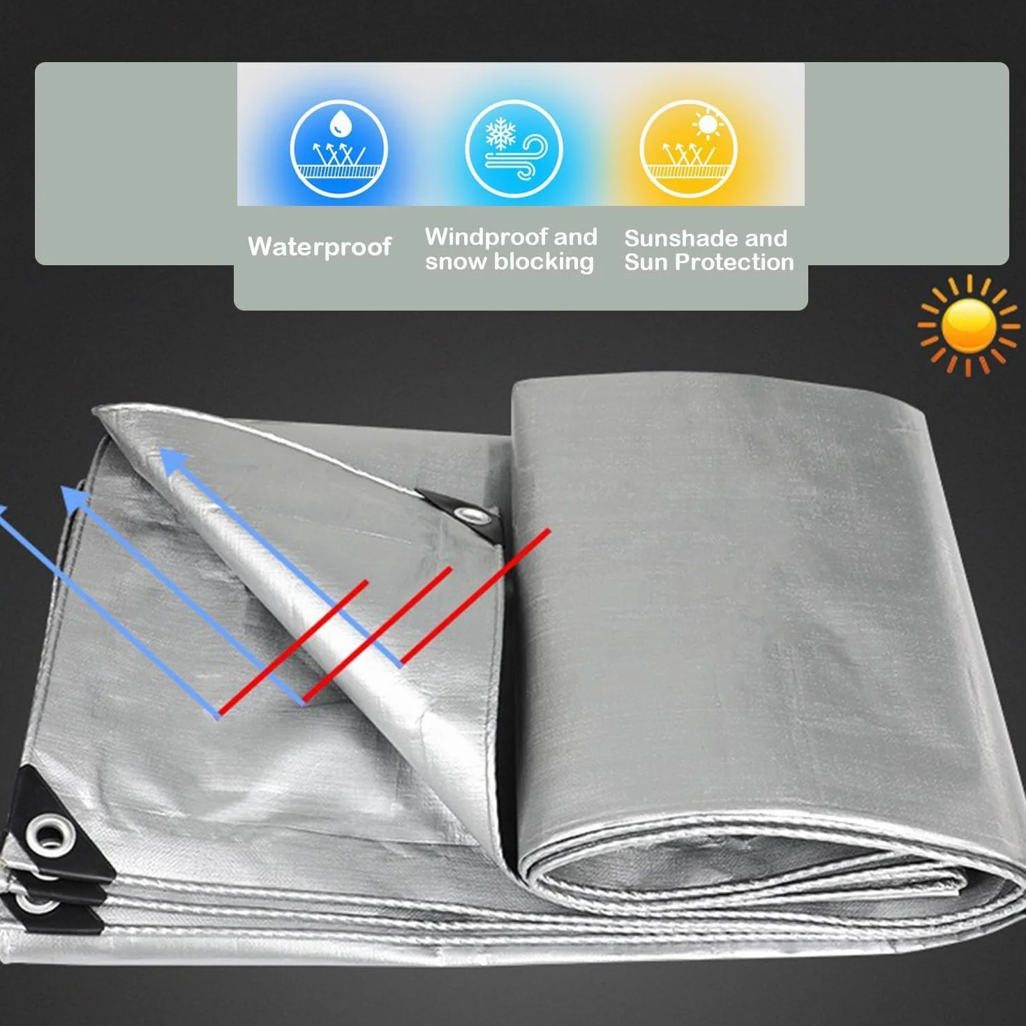 Lona de Cobertura, 3 x 6 m, Plateado, Impermeable con Ojales, 130 g/m², Resistente a los rasguños, a los Rayos UV, antimoho, Lona Multiuso para Muebles de jardín, Madera, Auto