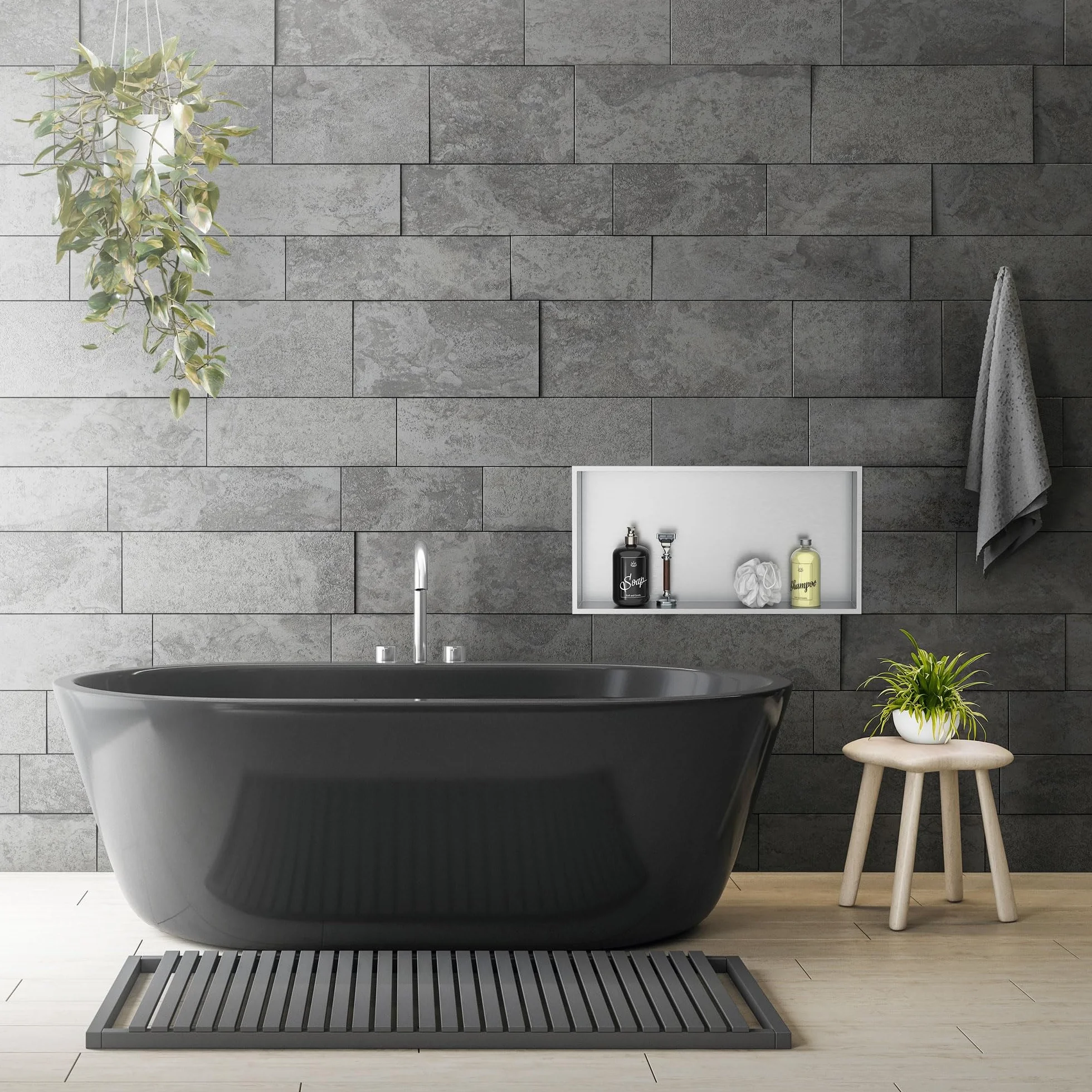 LuxeBath Nicho de Ducha de Acero Inoxidable 60x30x10 cm Plata Marco de Pared Empotrado Alicatable Estante Integrado Instalación Flexible para Almacenamiento Organizador de Utensilios para Baño