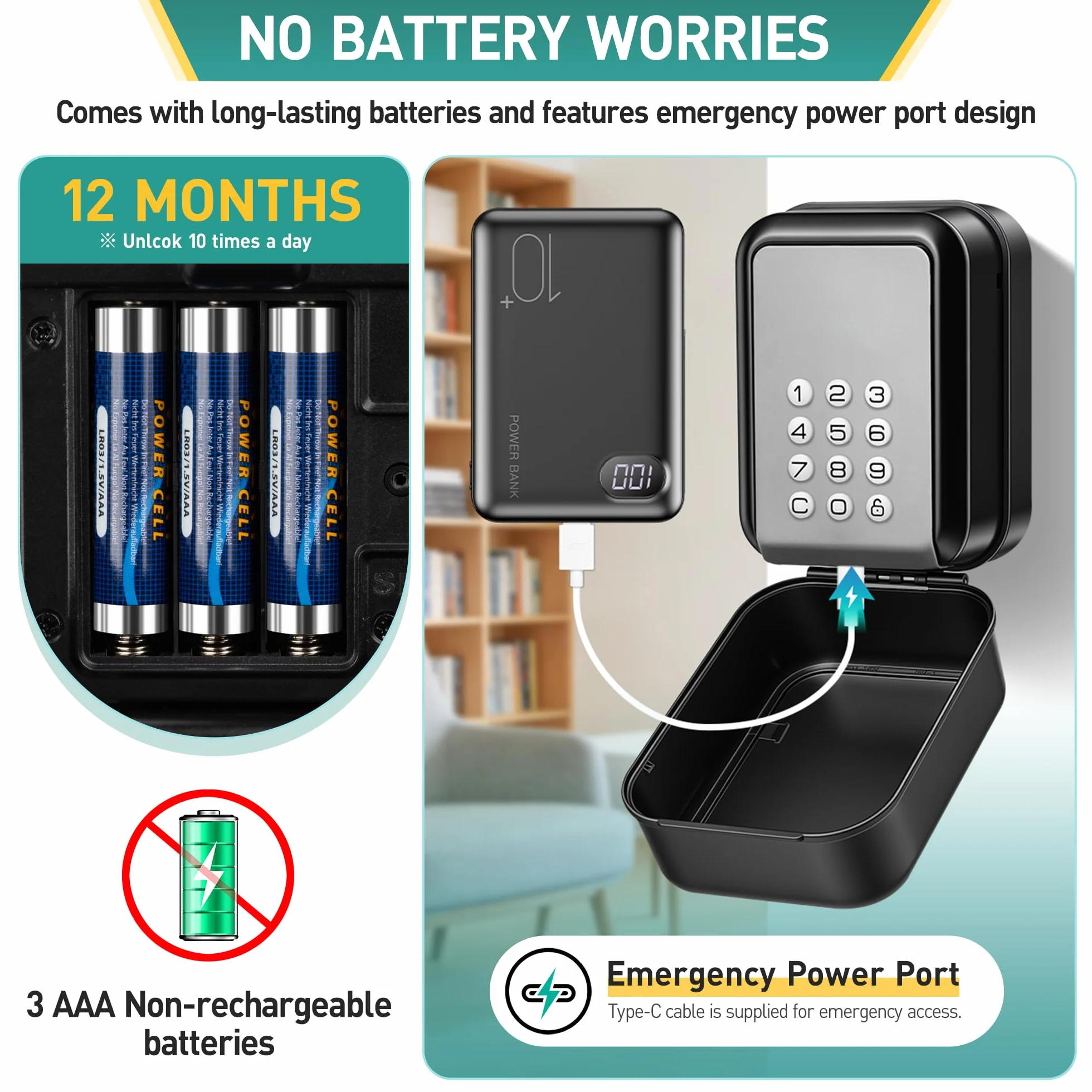 Smart Caja de Seguridad para Llaves Grande con Código Retroiluminada Bluetooth y Pin, Compatible con Tuya, Gris