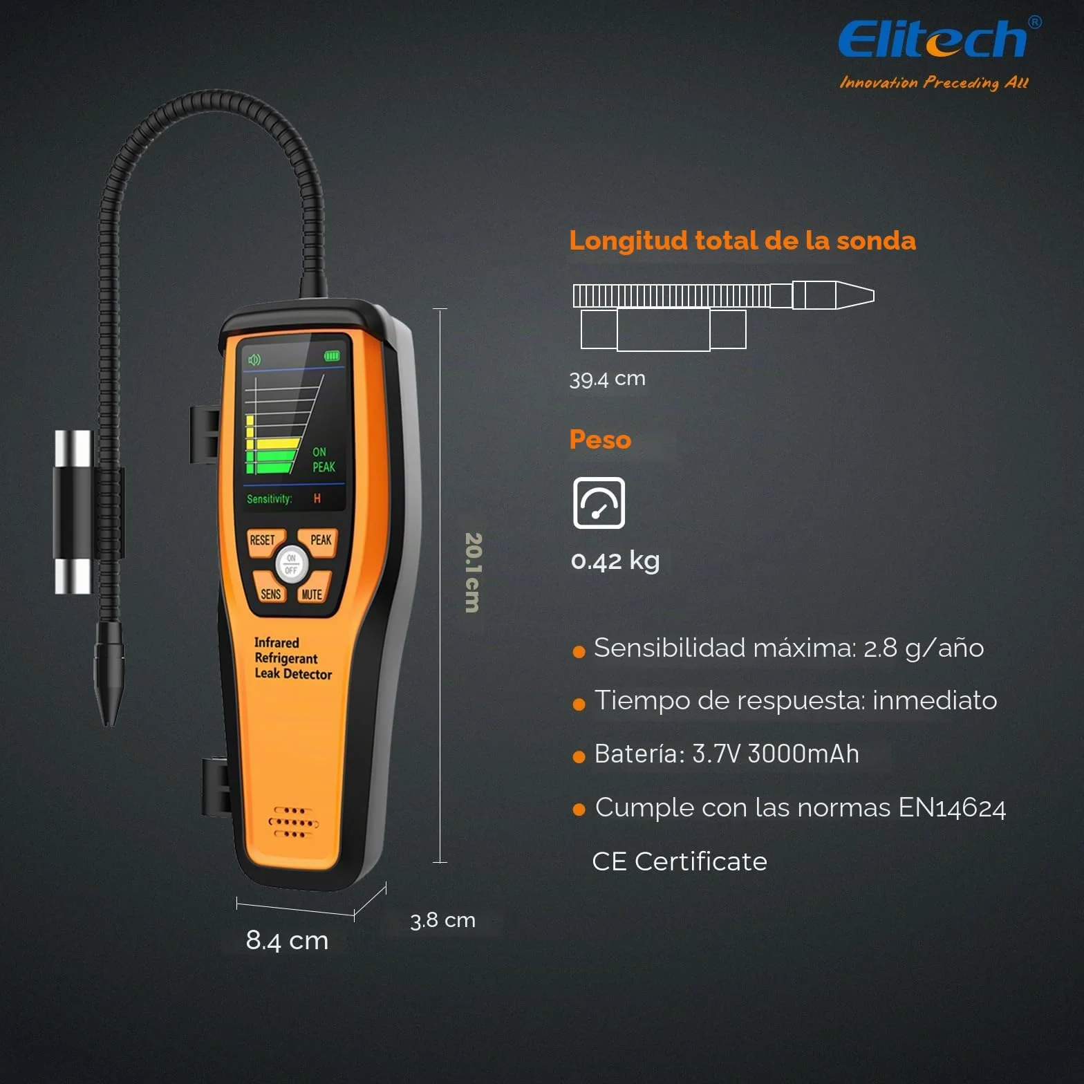Elitech ILD-200 Pro Detector de Fugas Infrarrojo, Detector Profesional de Gas Refrigerante para R134a/R1234yf/R454B/R600a, para Aire Acondicionado, Neveras y Sistemas HVAC