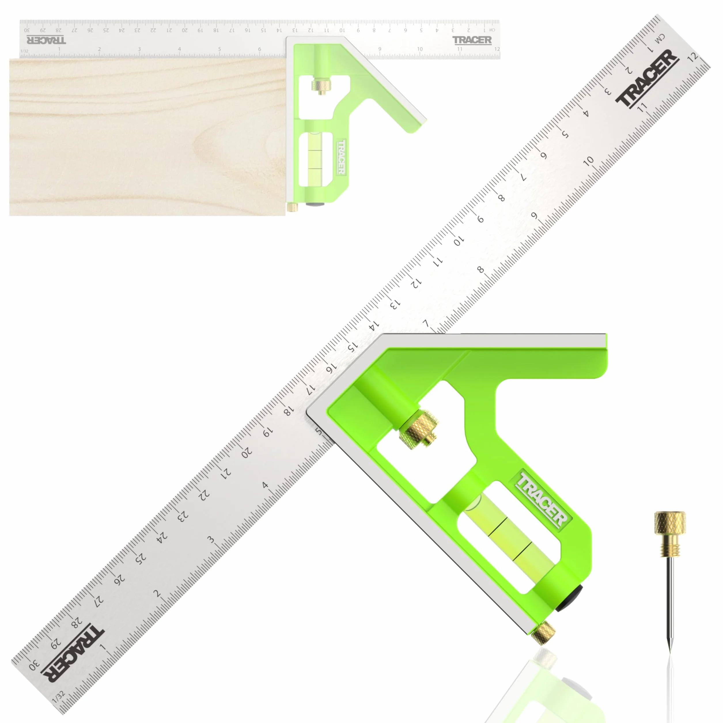 TRACER Escuadra combinada 300 mm 45/90 grados nivel de burbuja herramienta de medición
