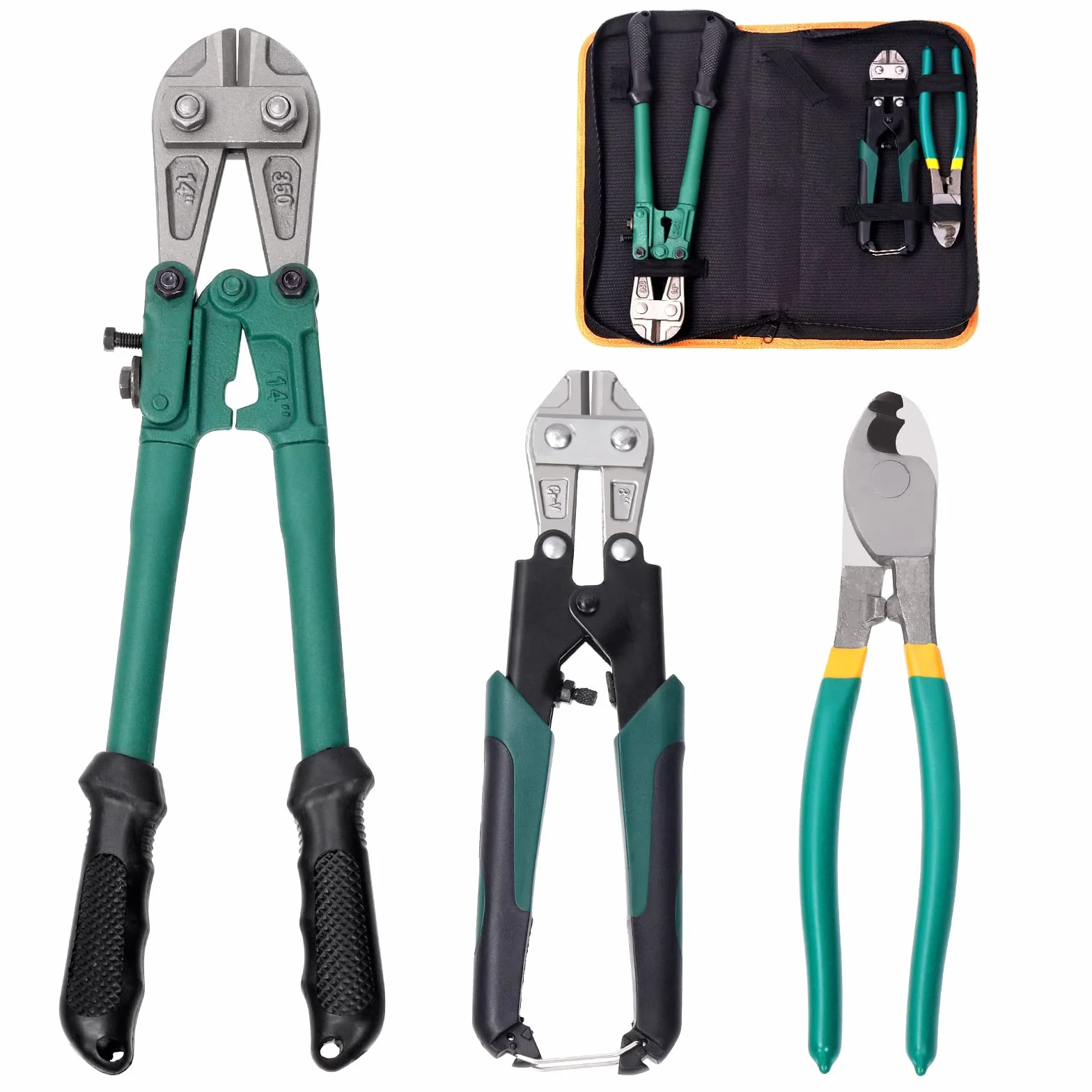 Glarks Cortador de perno glarks 3pcs y kit de pinzas de cortador de cable, cortador de perno pesado y cortador de perno pequeño con cortador de cable de alta palanca